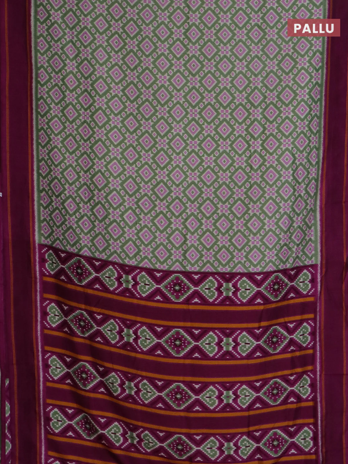 Semi patola saree pastel green and purple with allover ikat weaves and simple border - Image 3