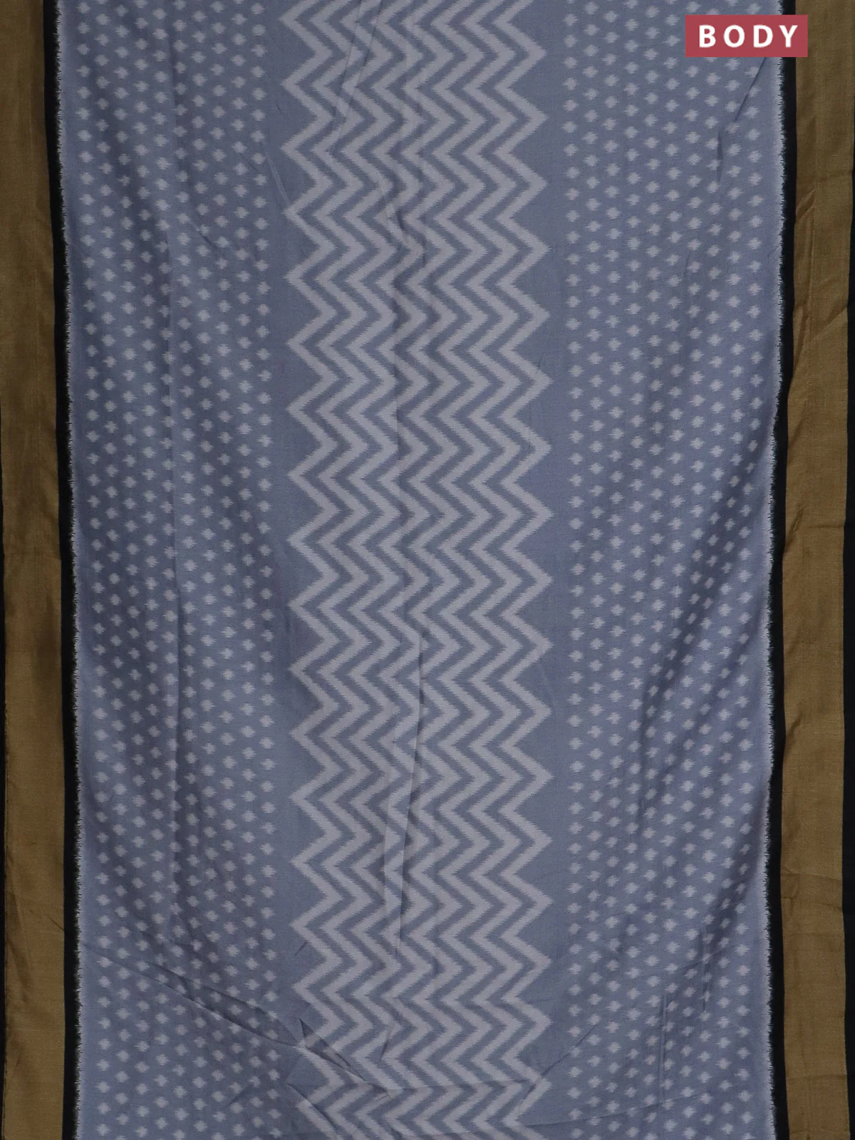 Semi patola saree pastel grey and black with allover ikat weaves and woven border - Image 2