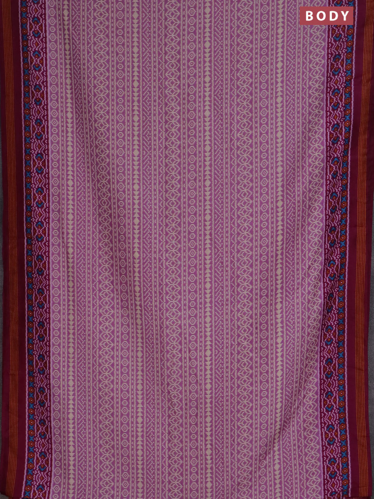 Semi patola saree pastel lavender and wine shade with allover ikat prints and simple border - Image 2
