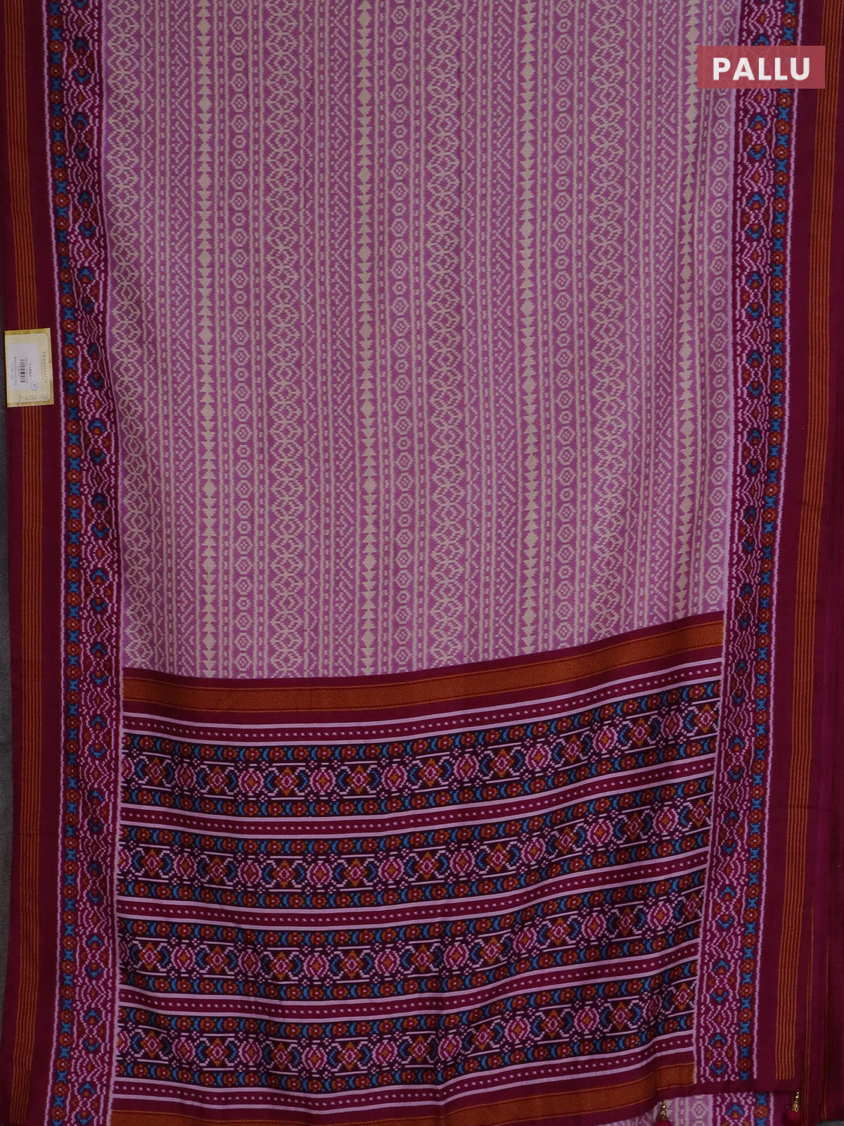 Semi patola saree pastel lavender and wine shade with allover ikat prints and simple border - Image 3