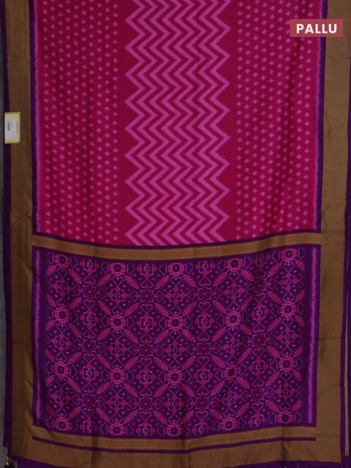 Semi patola saree pink and deep purple with allover ikat weaves and woven border - Image 3
