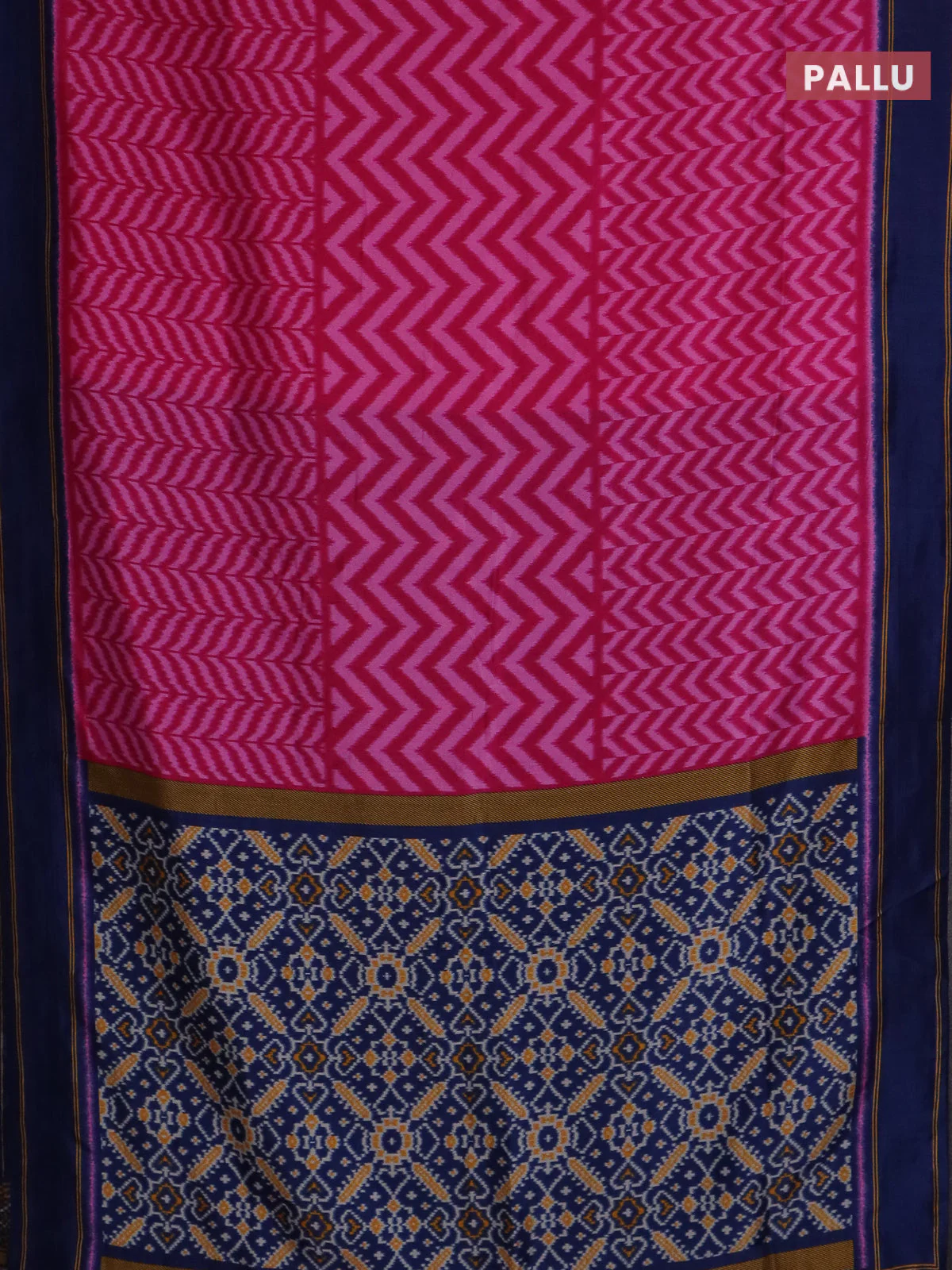 Semi patola saree pink and peacock blue with allover wevy weaves and simple border - Image 3