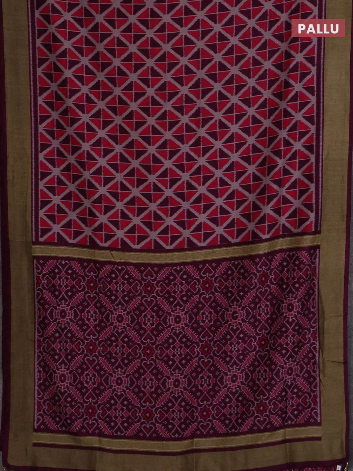Semi patola saree pink and wine shade with geometric weaves and woven border - Image 3