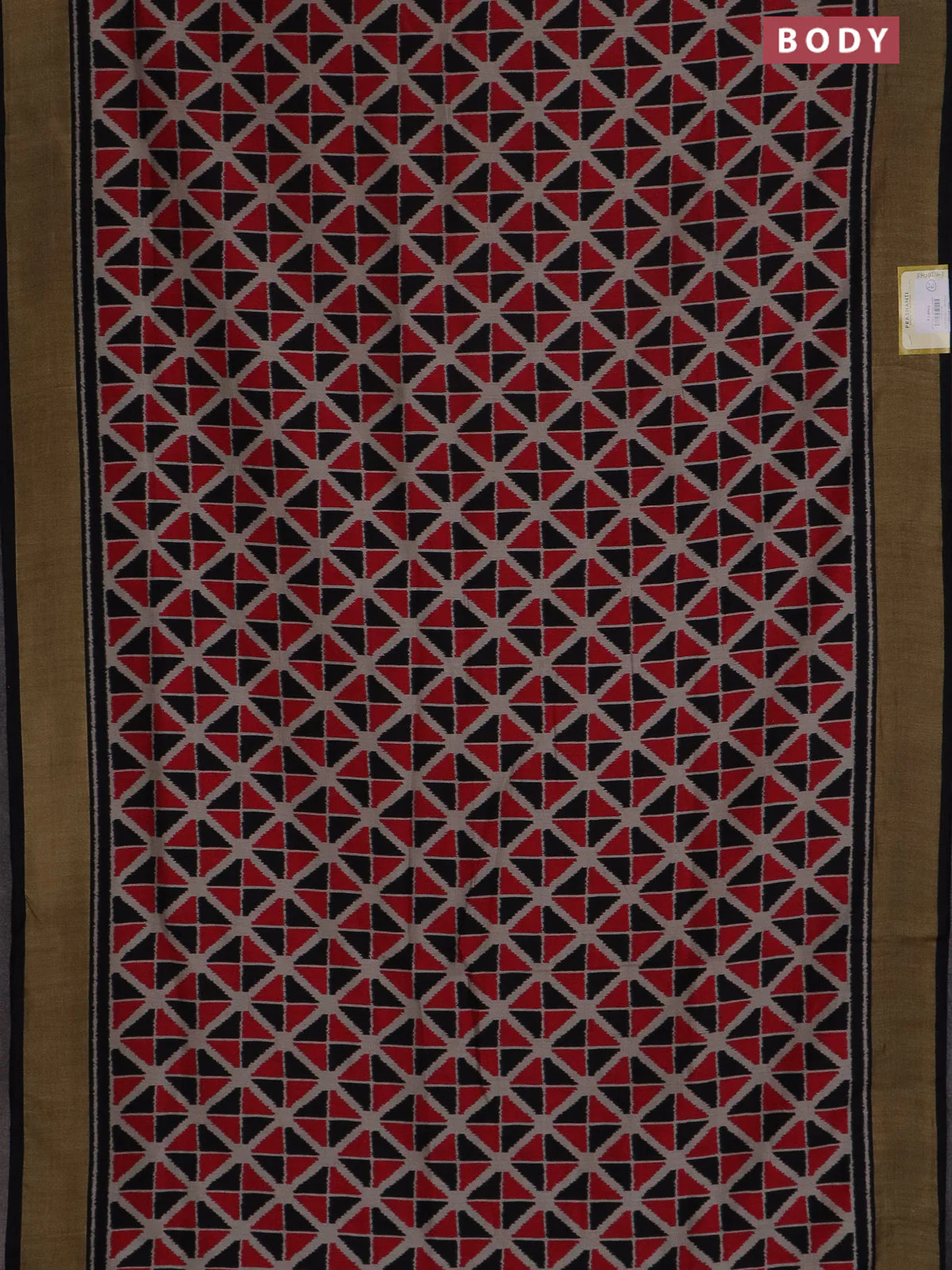 Semi patola saree red and black with geometric weaves and woven border - Image 2