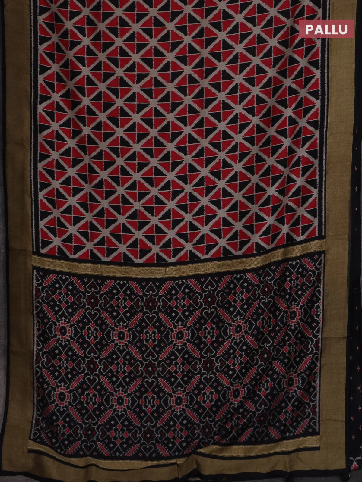 Semi patola saree red and black with geometric weaves and woven border - Image 3