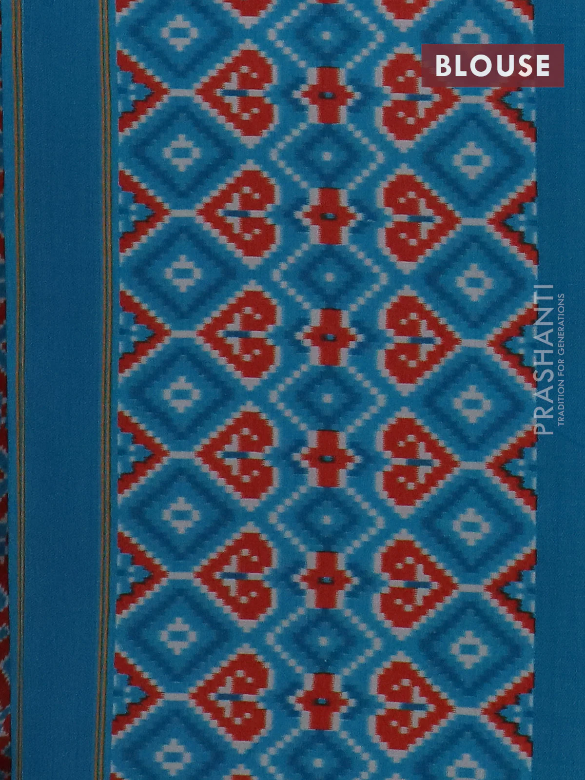 Semi patola saree red and cs blue with allover ikat weaves and simple border - Image 4