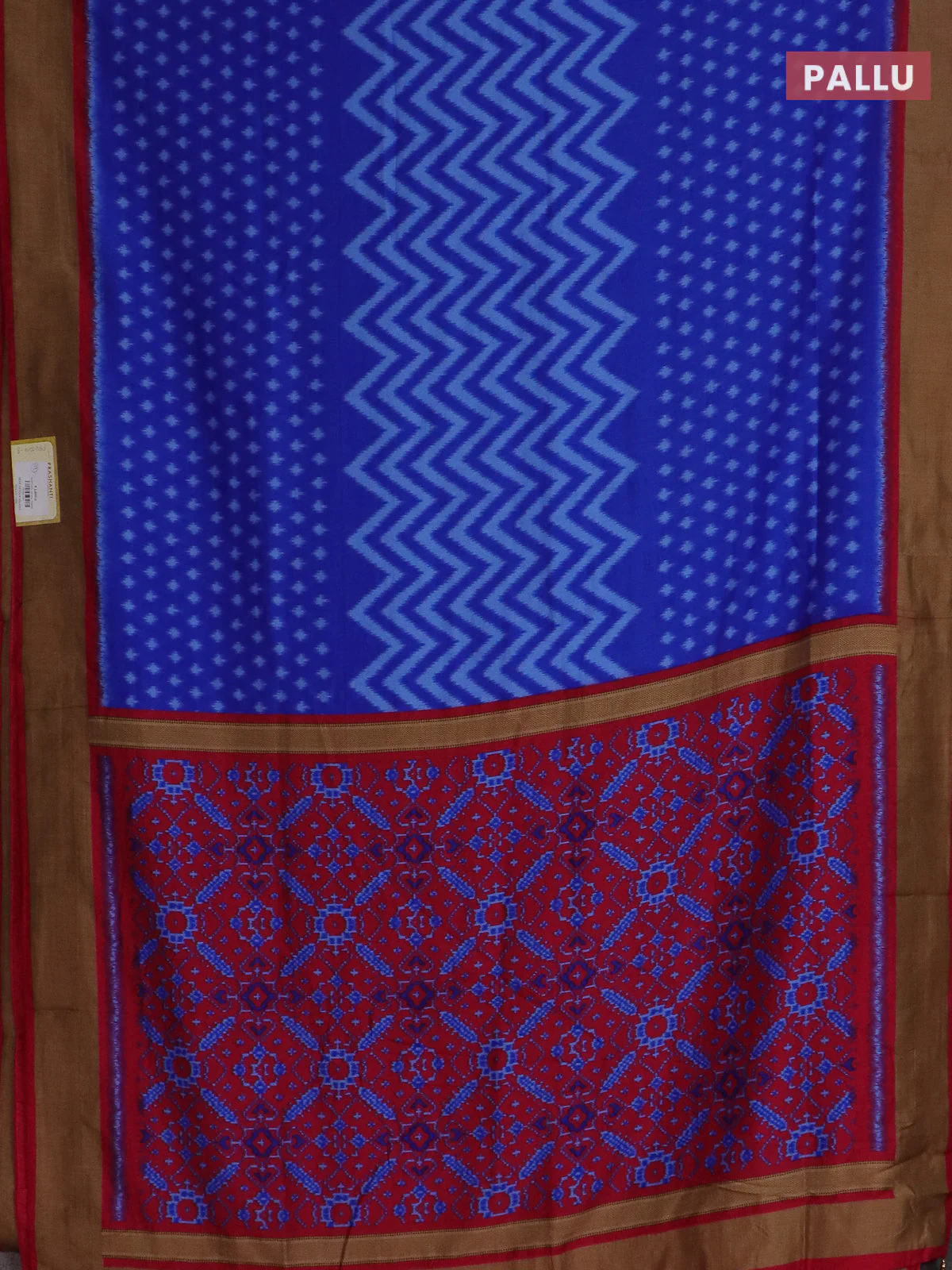 Semi patola saree royal blue and pink with allover ikat weaves and woven border - Image 3