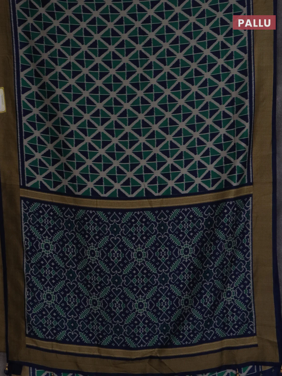 Semi patola saree teal blue and navy blue with geometric weaves and woven border - Image 3
