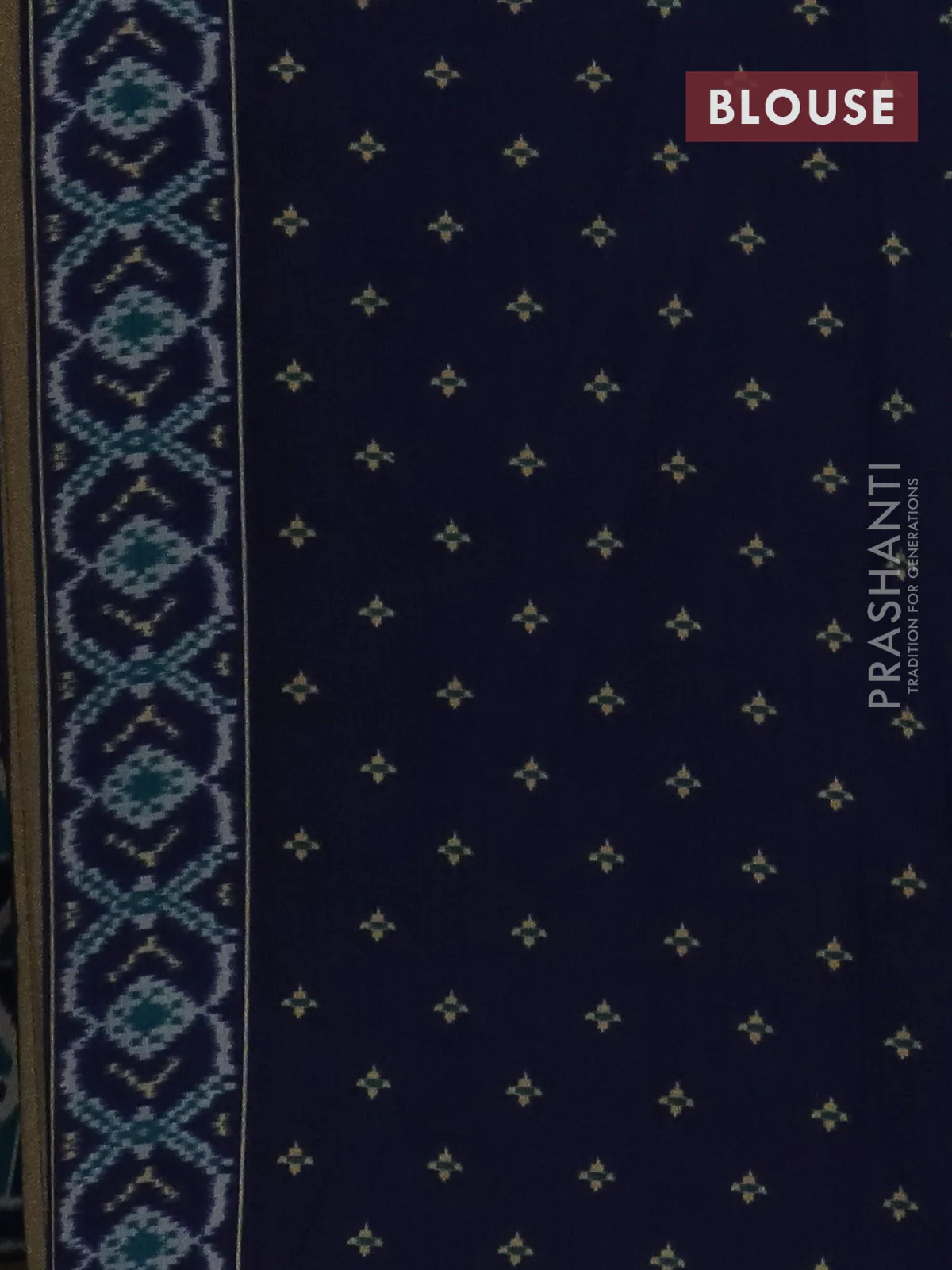 Semi patola saree teal blue and navy blue with geometric weaves and woven border - Image 4