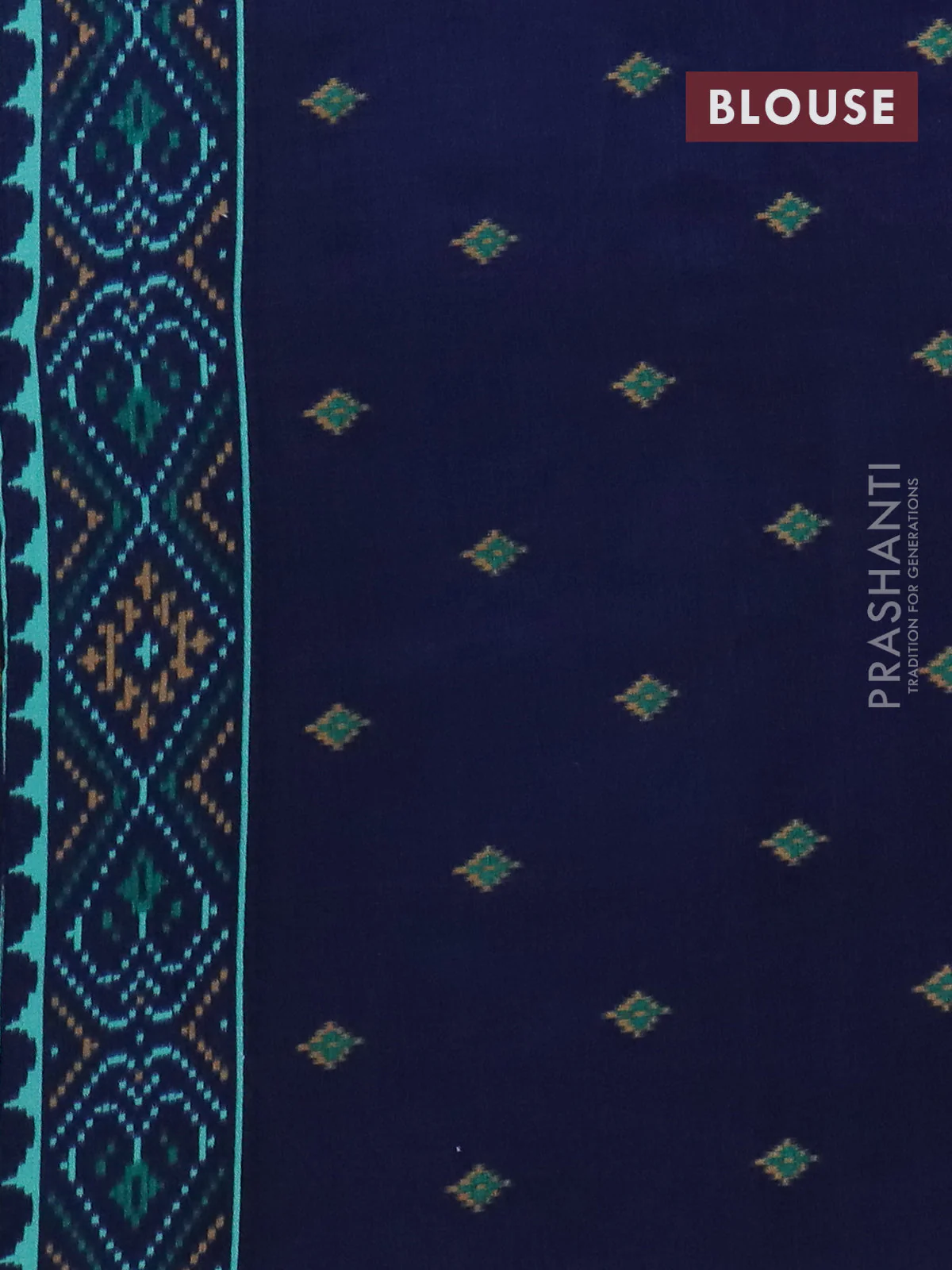 Semi patola saree teal green and navy blue with allover ikat weaves and woven border - Image 4