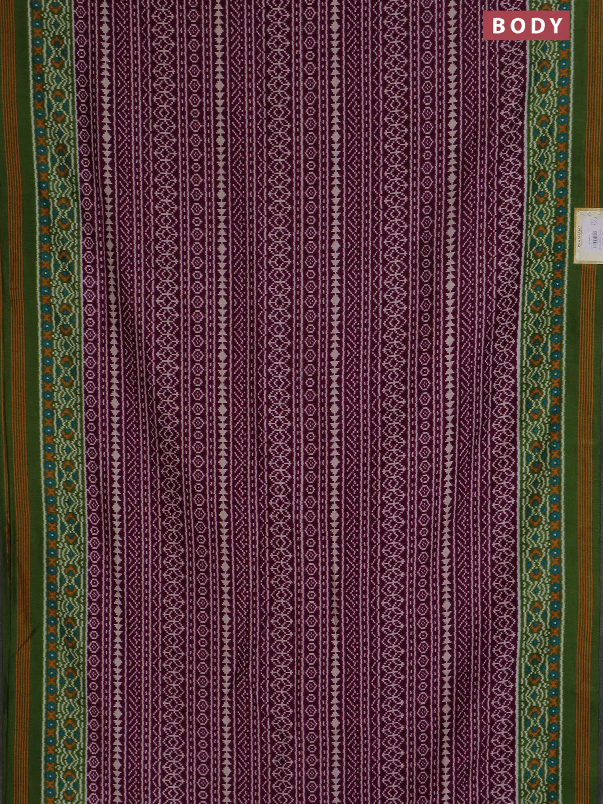 Semi patola saree wine shade and green with allover ikat prints and simple border - Image 2
