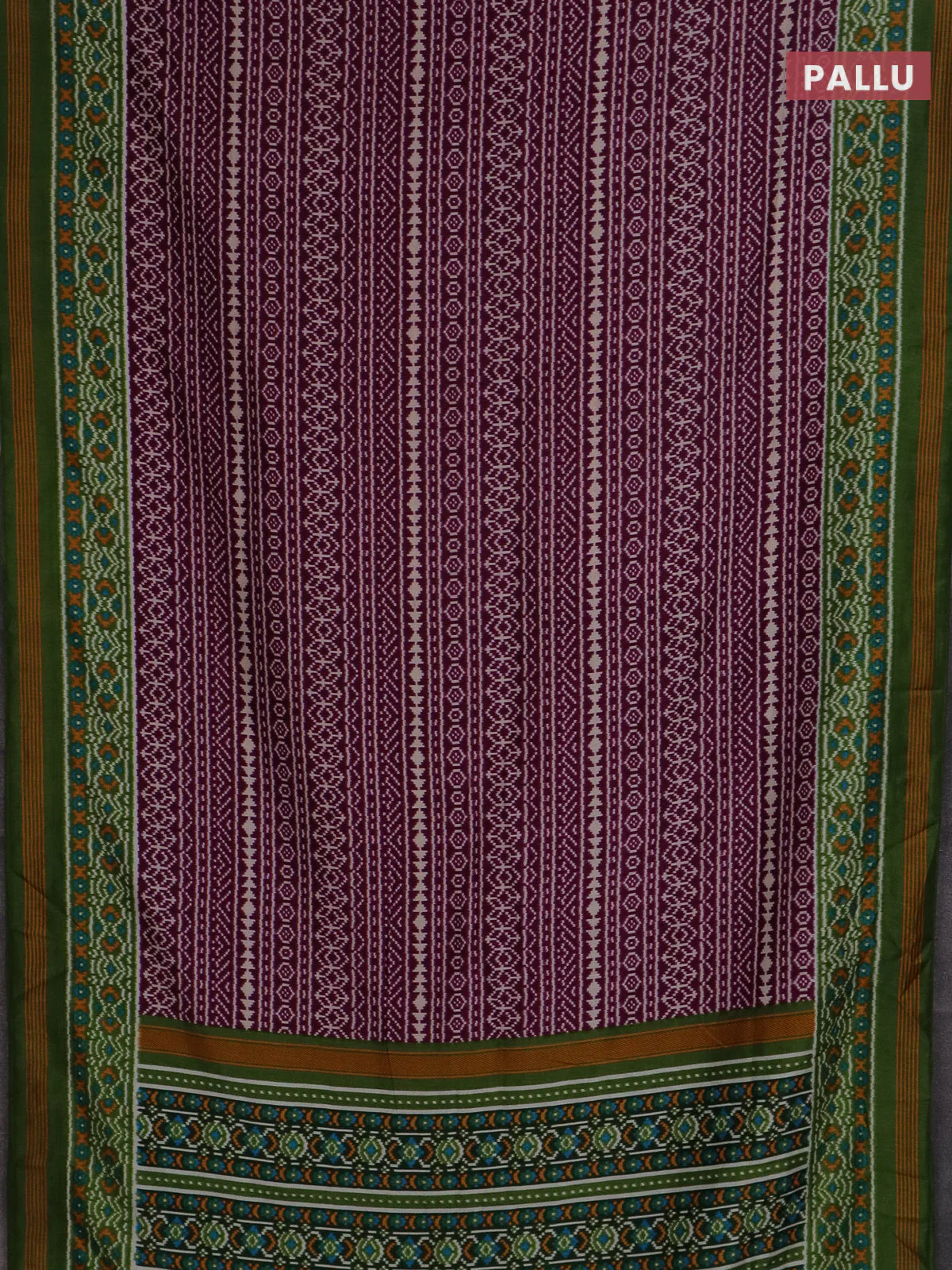 Semi patola saree wine shade and green with allover ikat prints and simple border - Image 3