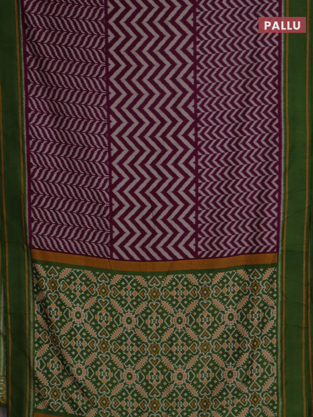 Semi patola saree wine shade and green with allover wevy weaves and simple border - Image 3