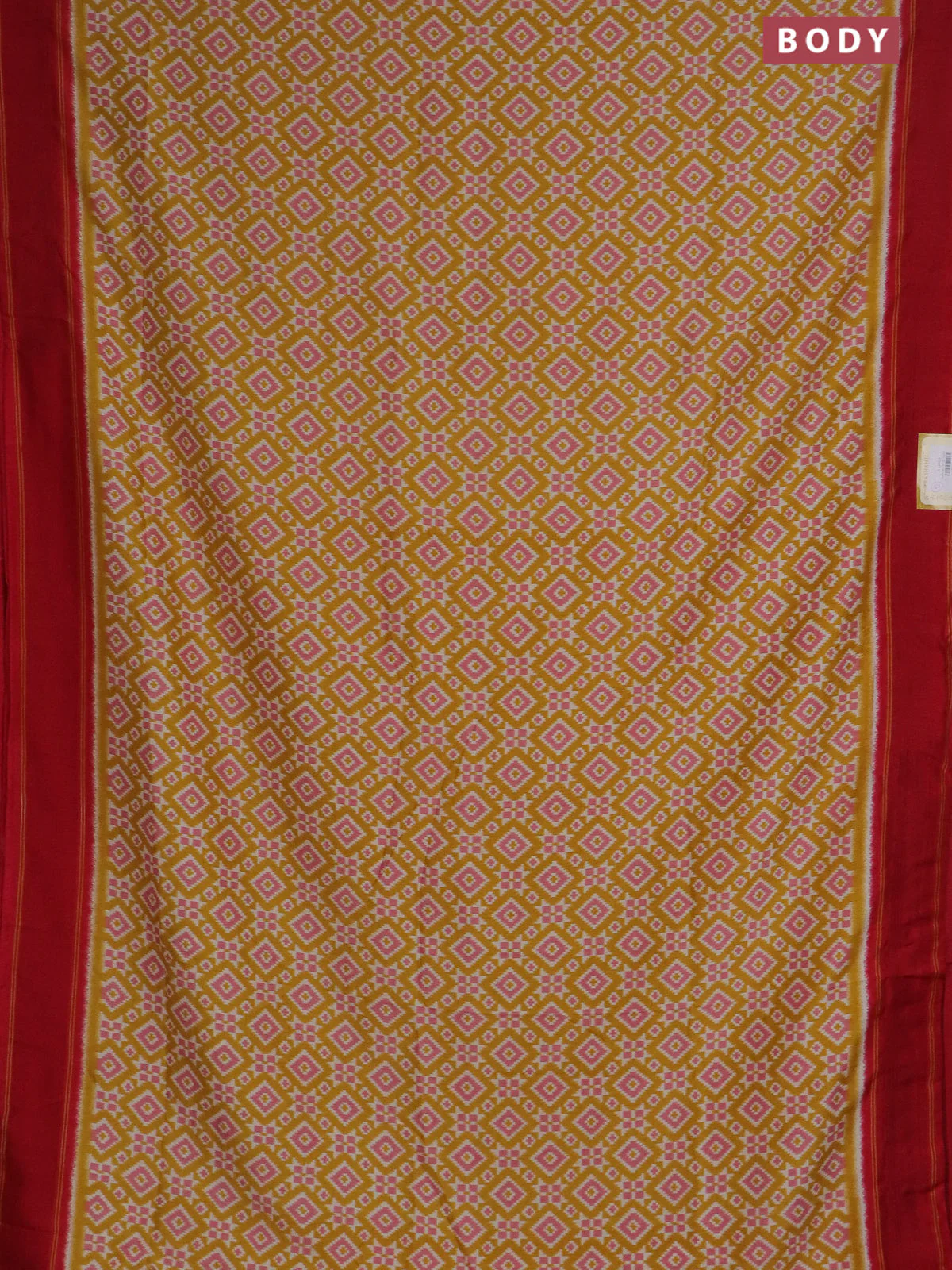Semi patola saree yellow and red with allover ikat weaves and simple border - Image 2