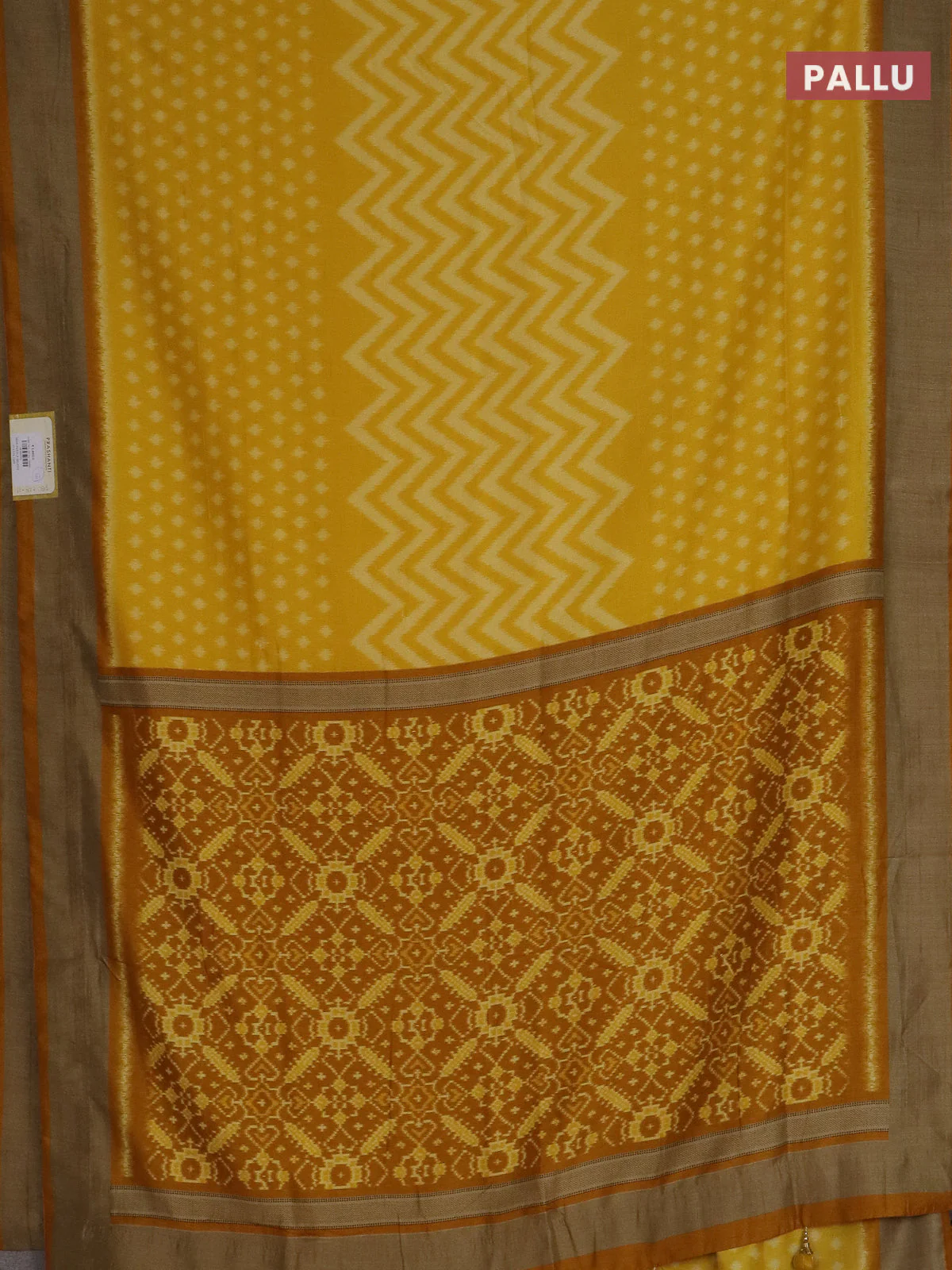 Semi patola saree yellow with allover ikat weaves and woven border - Image 3