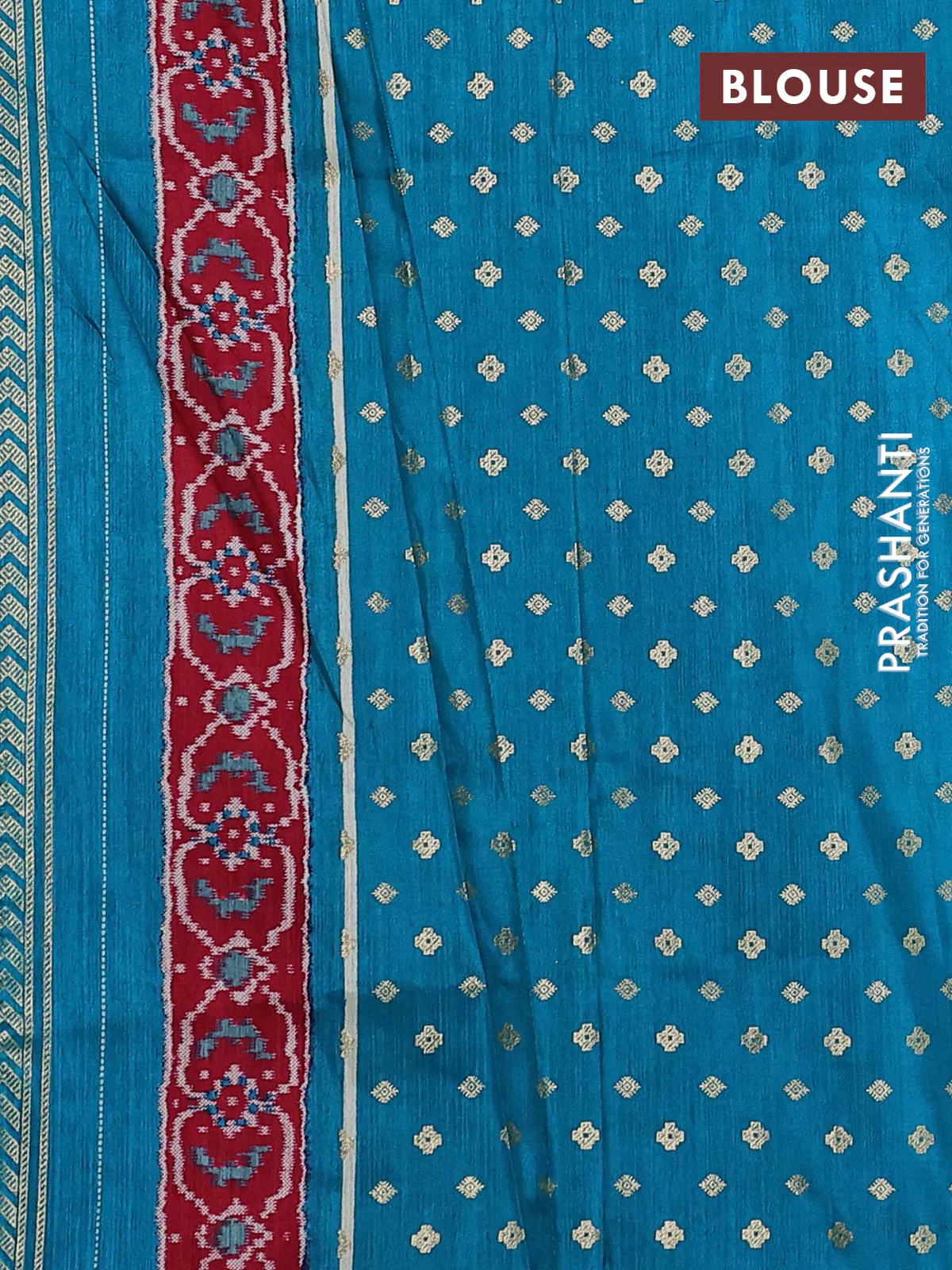 Semi pochampally saree peacock blue and red with allover ikat prints and zari woven border - Image 3