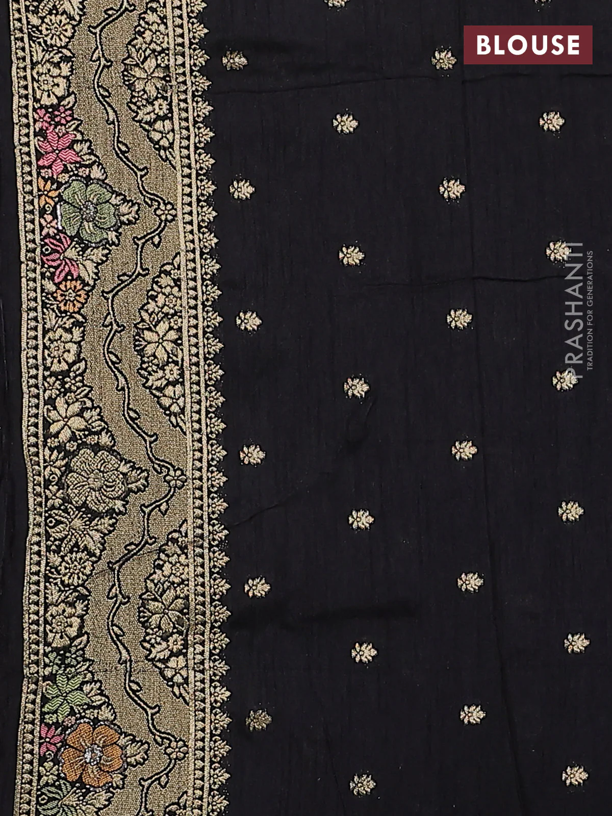 Semi raw silk saree black and allover jamdhani weaves and zari woven border - Image 3