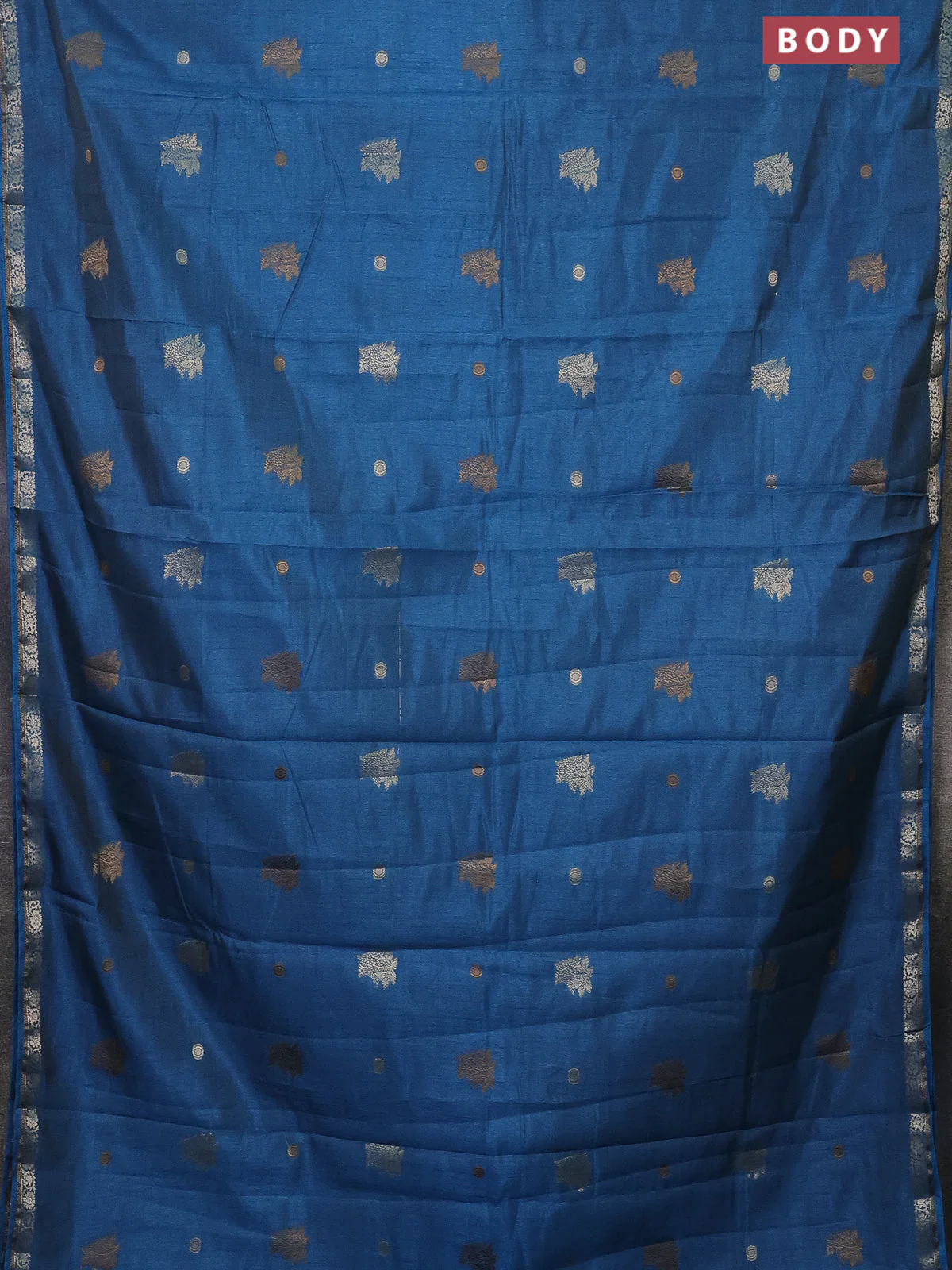 Semi raw silk saree blue shade with woven buttas and zari woven border - Image 2