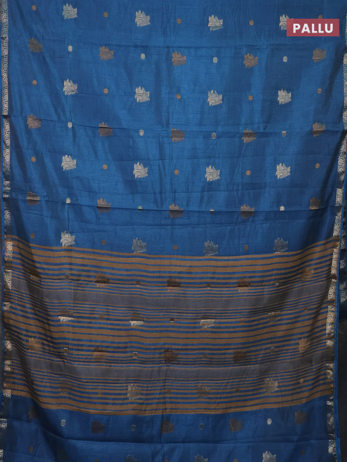 Semi raw silk saree blue shade with woven buttas and zari woven border - Image 3