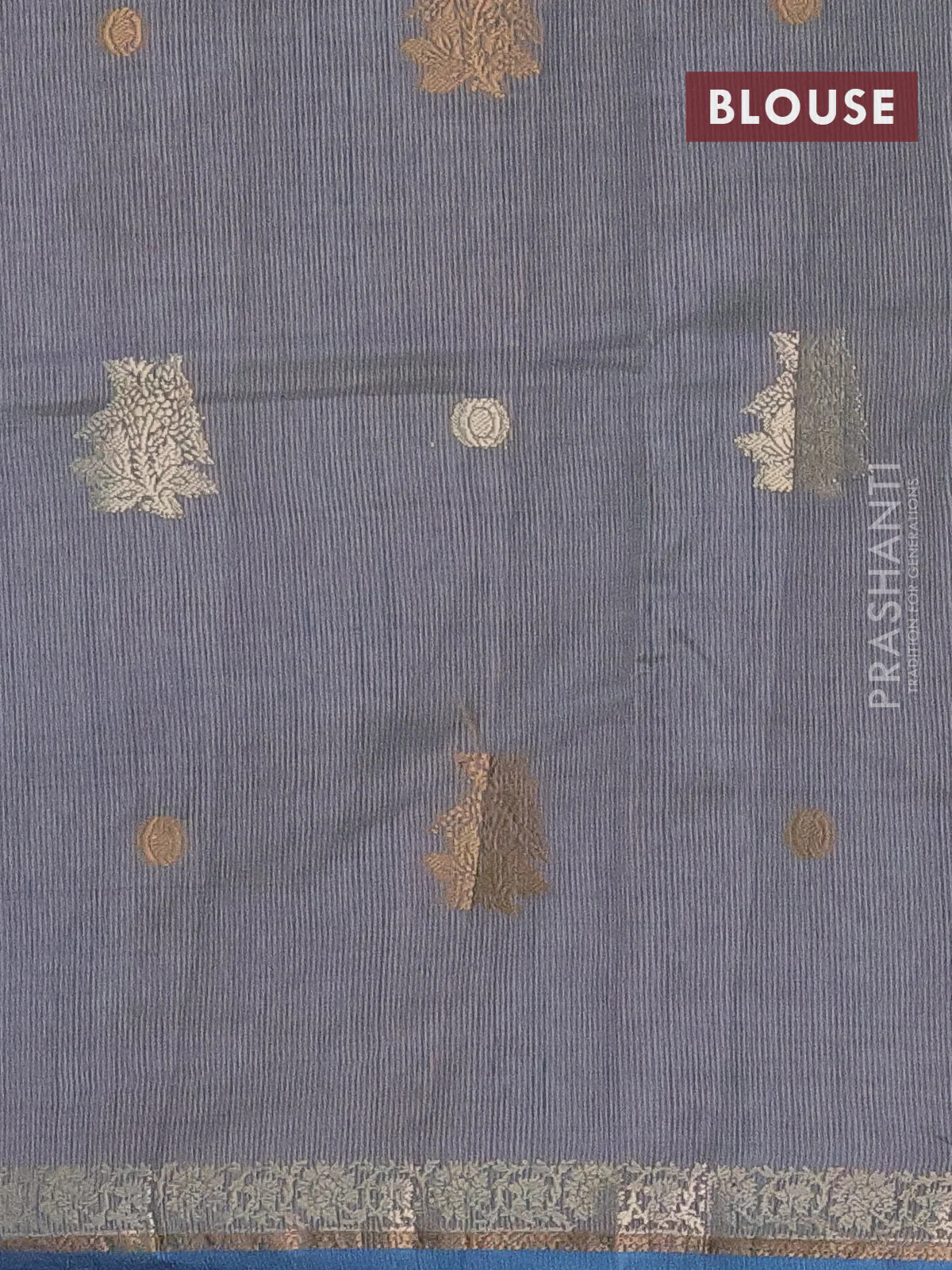 Semi raw silk saree blue shade with woven buttas and zari woven border - Image 4