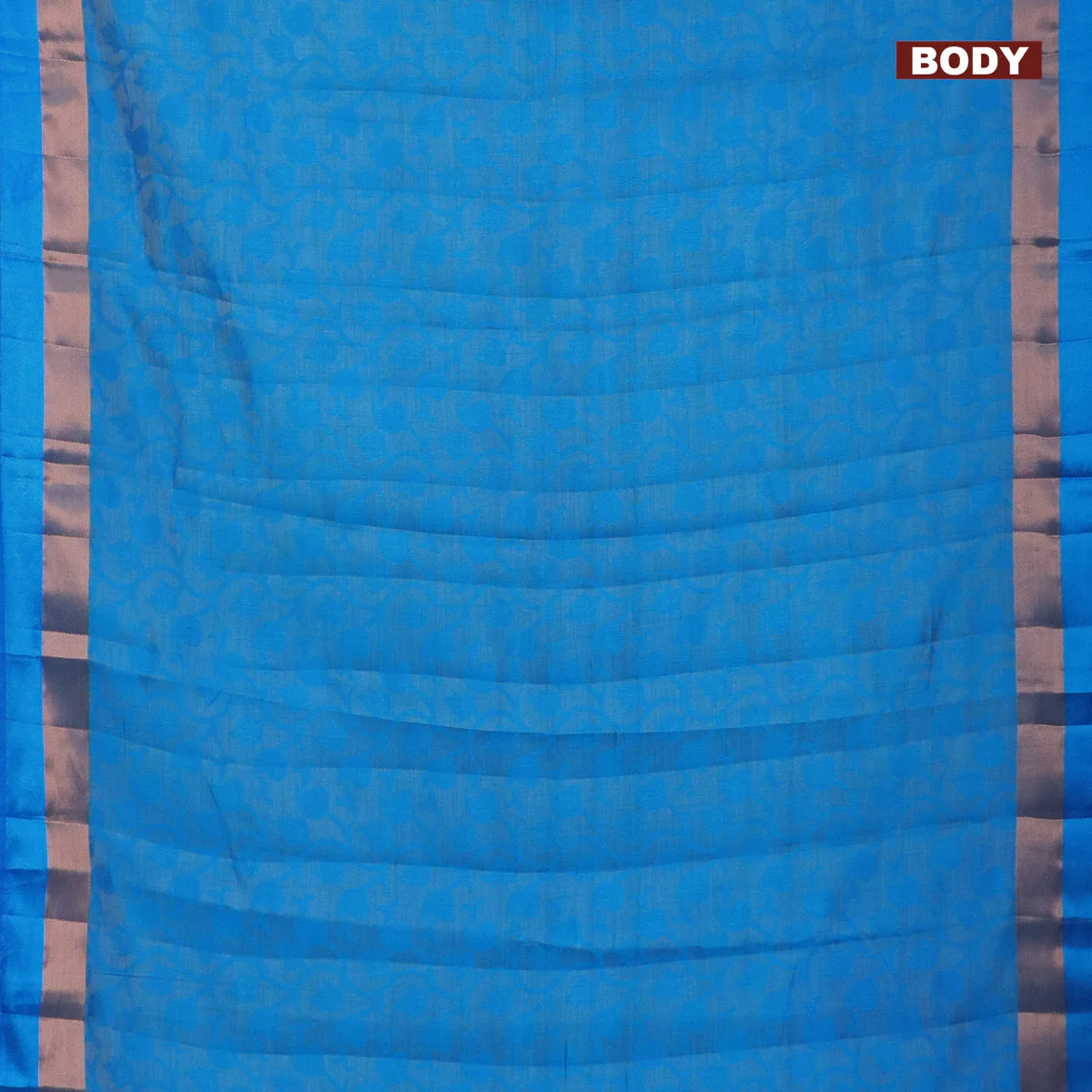 Semi raw silk saree blue with allover self emboss and zari woven border - Image 2