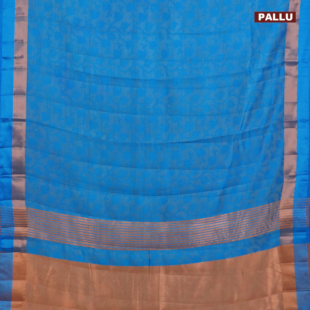 Semi raw silk saree blue with allover self emboss and zari woven border - Image 3