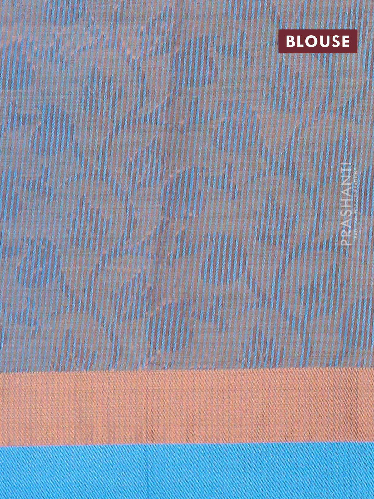 Semi raw silk saree blue with allover self emboss and zari woven border - Image 4