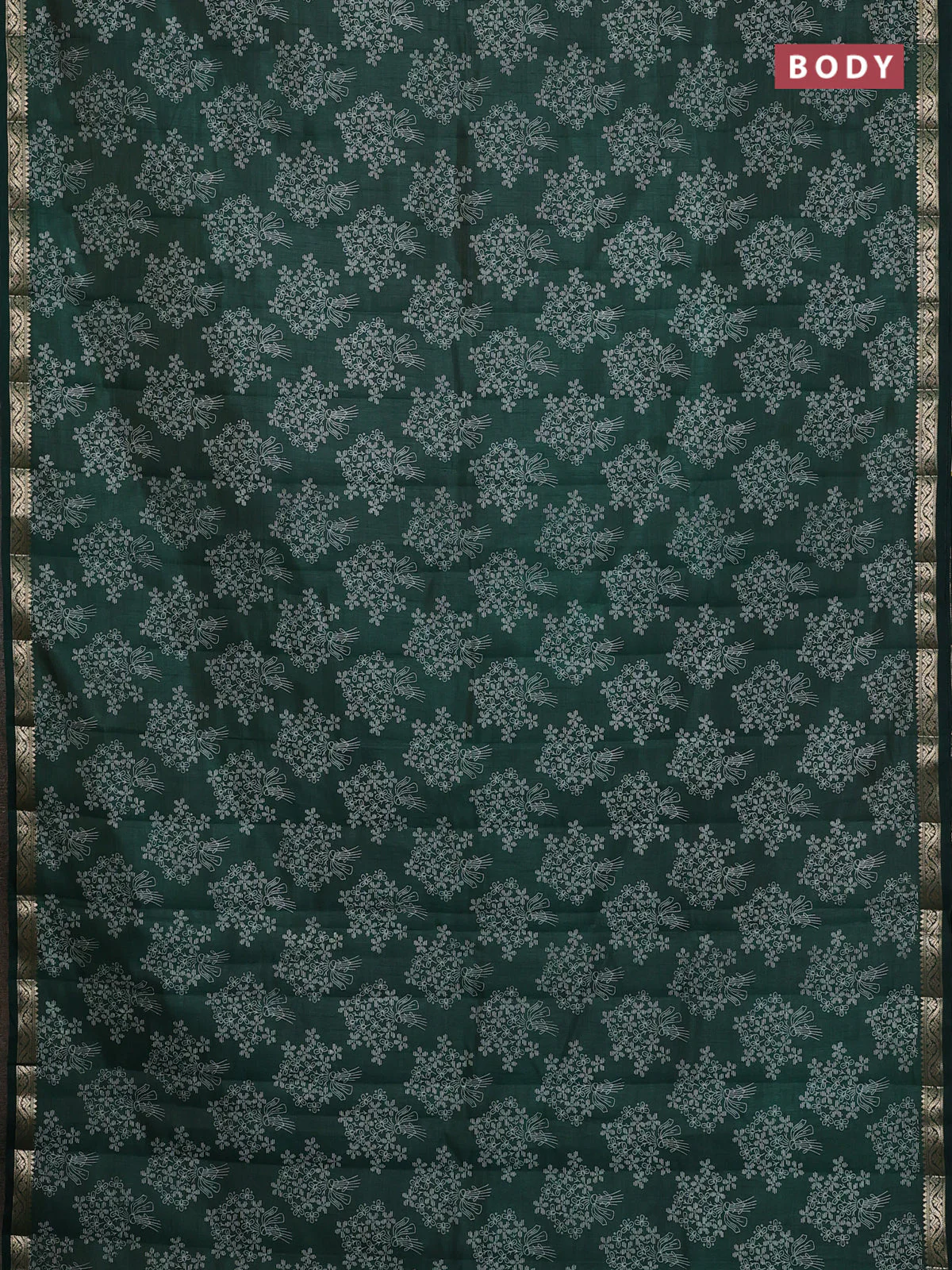 Semi raw silk saree bottle green with allover butta prints and zari woven border - Image 2