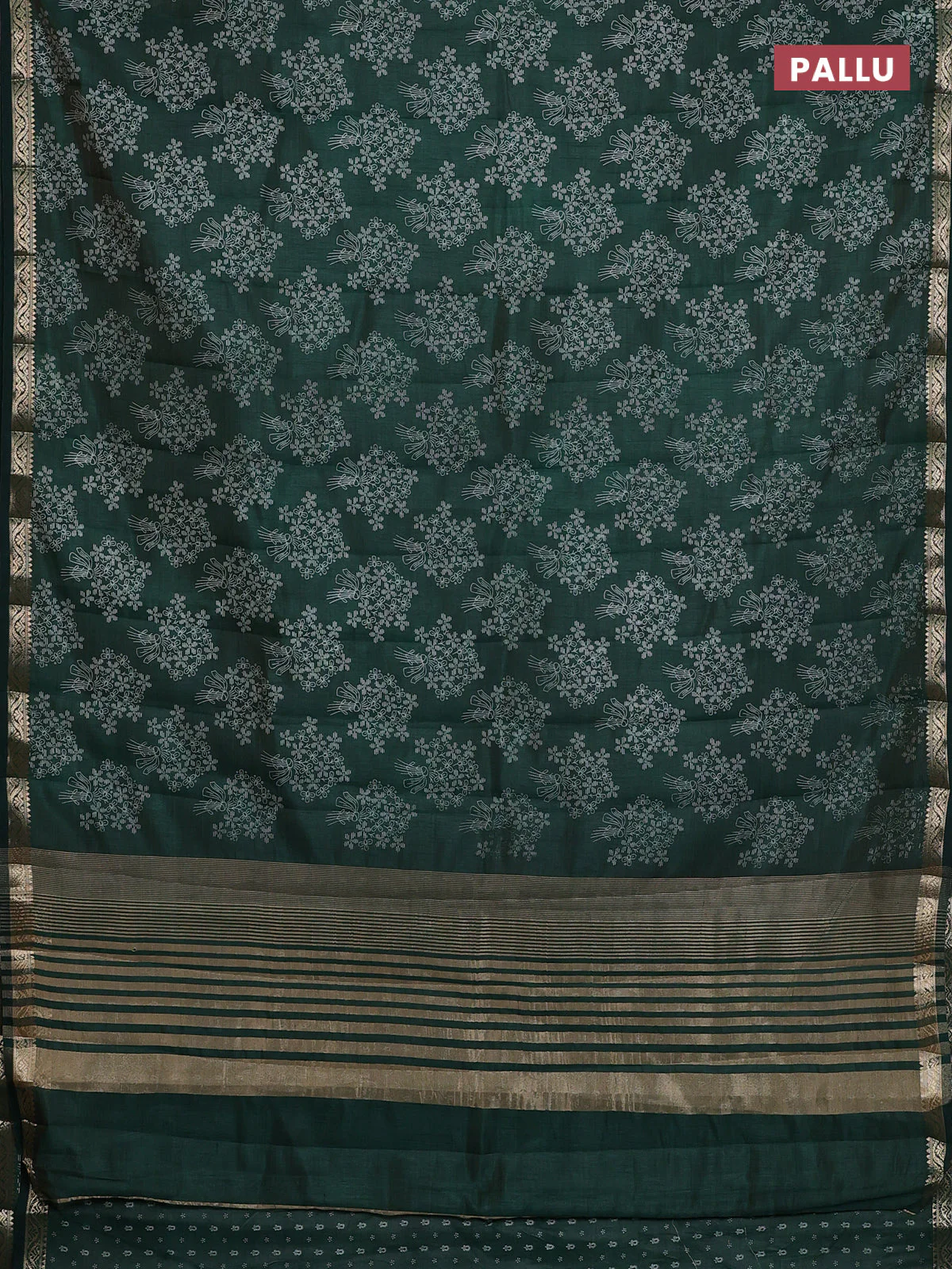 Semi raw silk saree bottle green with allover butta prints and zari woven border - Image 3