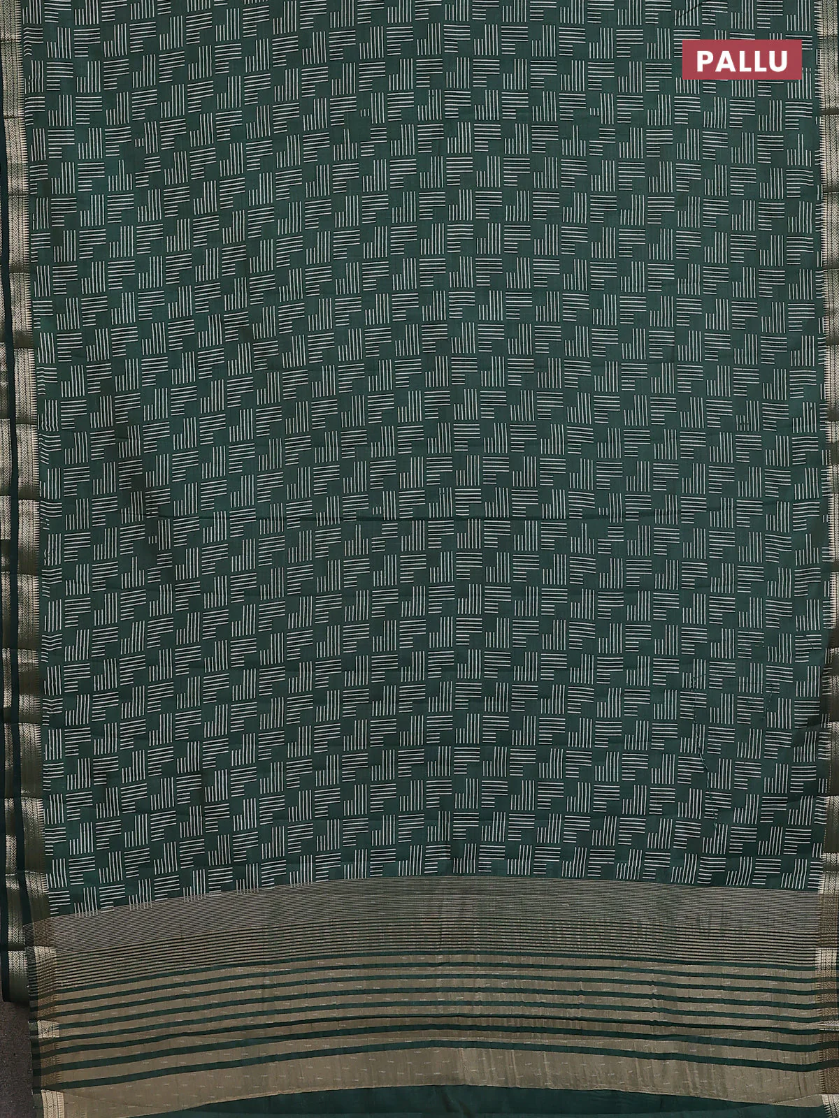 Semi raw silk saree bottle green with allover geometric prints and zari woven border - Image 3