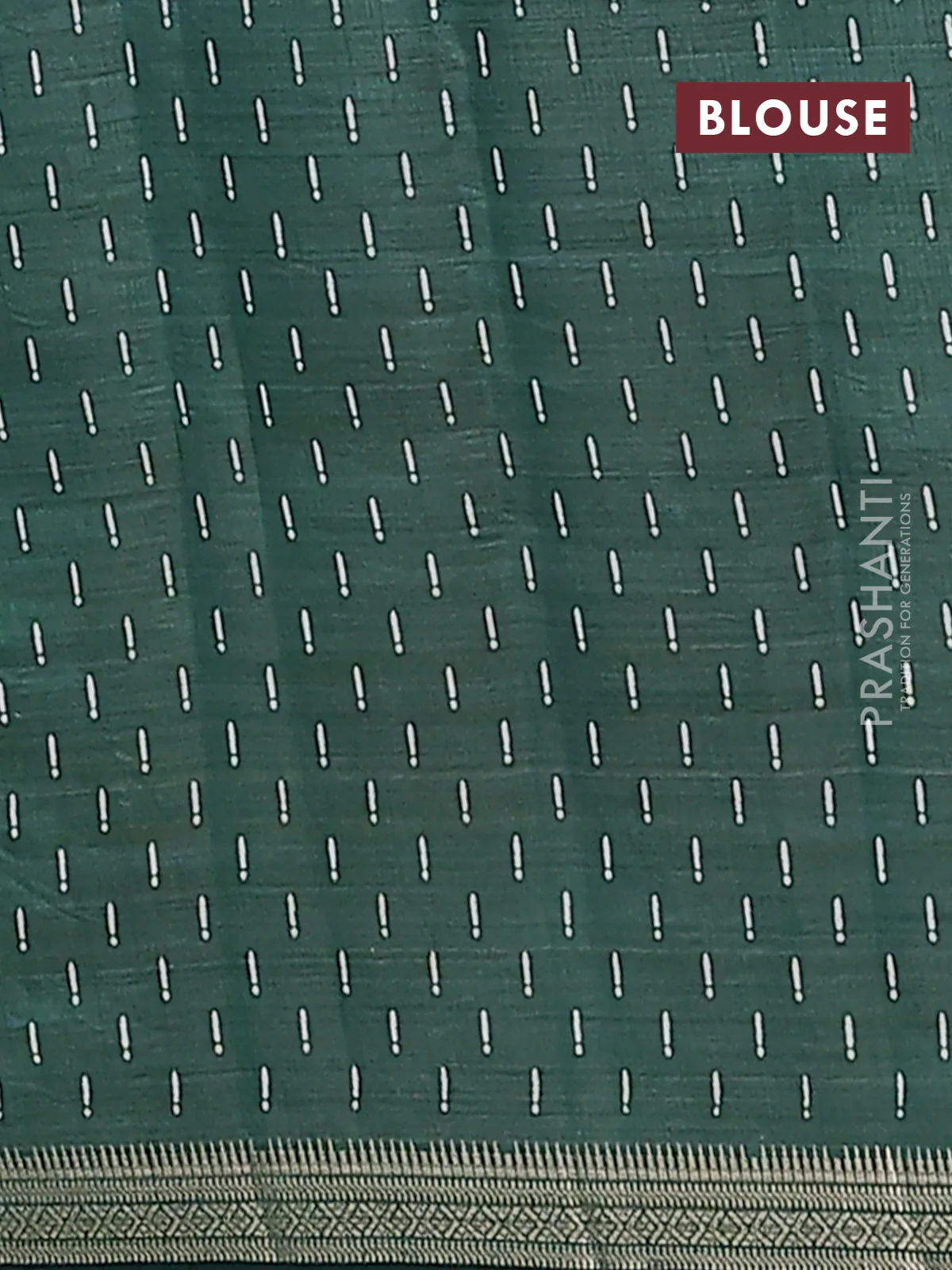 Semi raw silk saree bottle green with allover geometric prints and zari woven border - Image 4