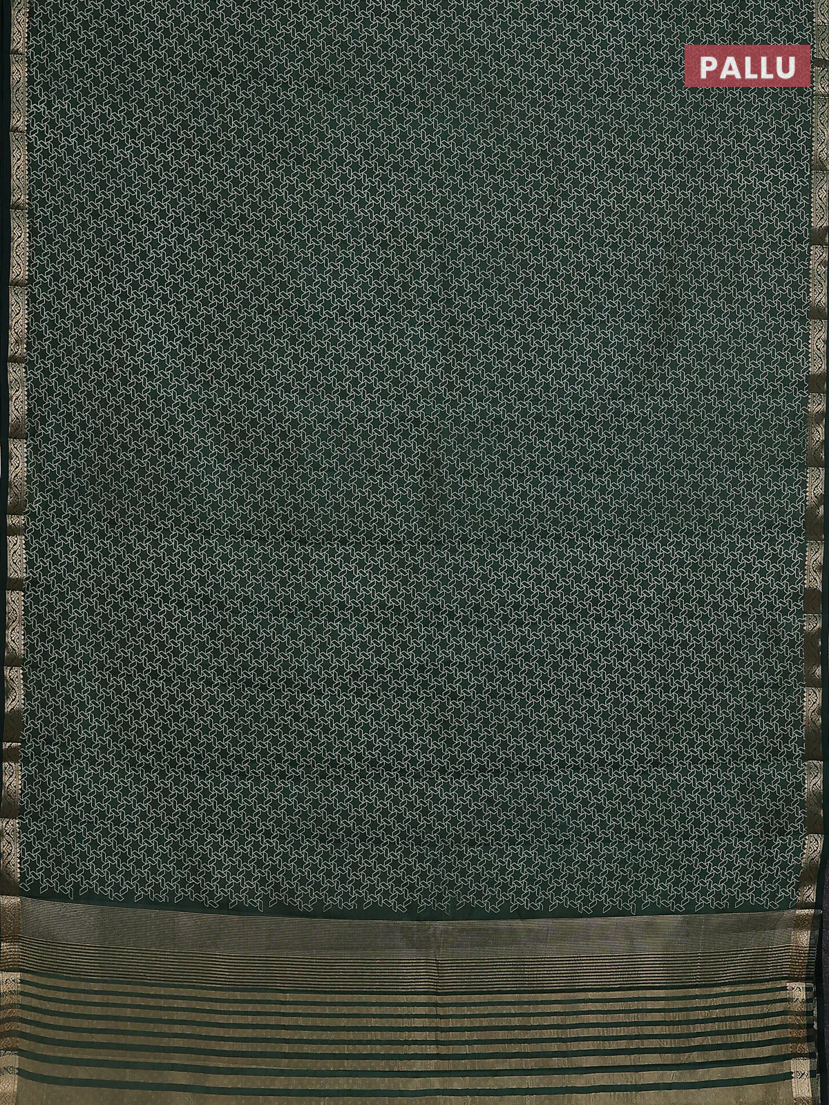 Semi raw silk saree bottle green with allover geometric weaves and zari woven border - Image 3