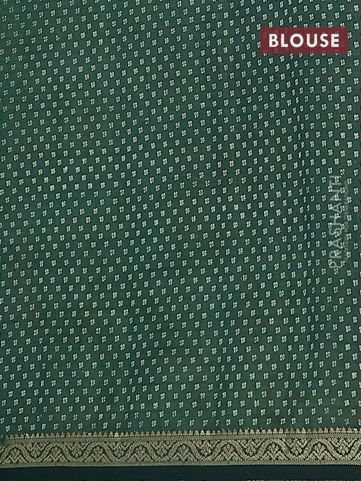 Semi raw silk saree bottle green with allover geometric weaves and zari woven border - Image 4