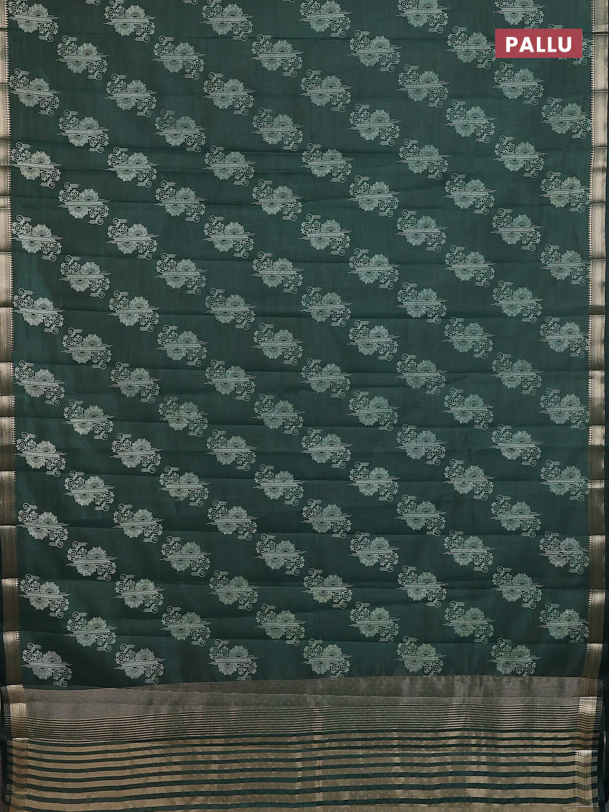 Semi raw silk saree bottle green with butta prints and zari woven border - Image 3