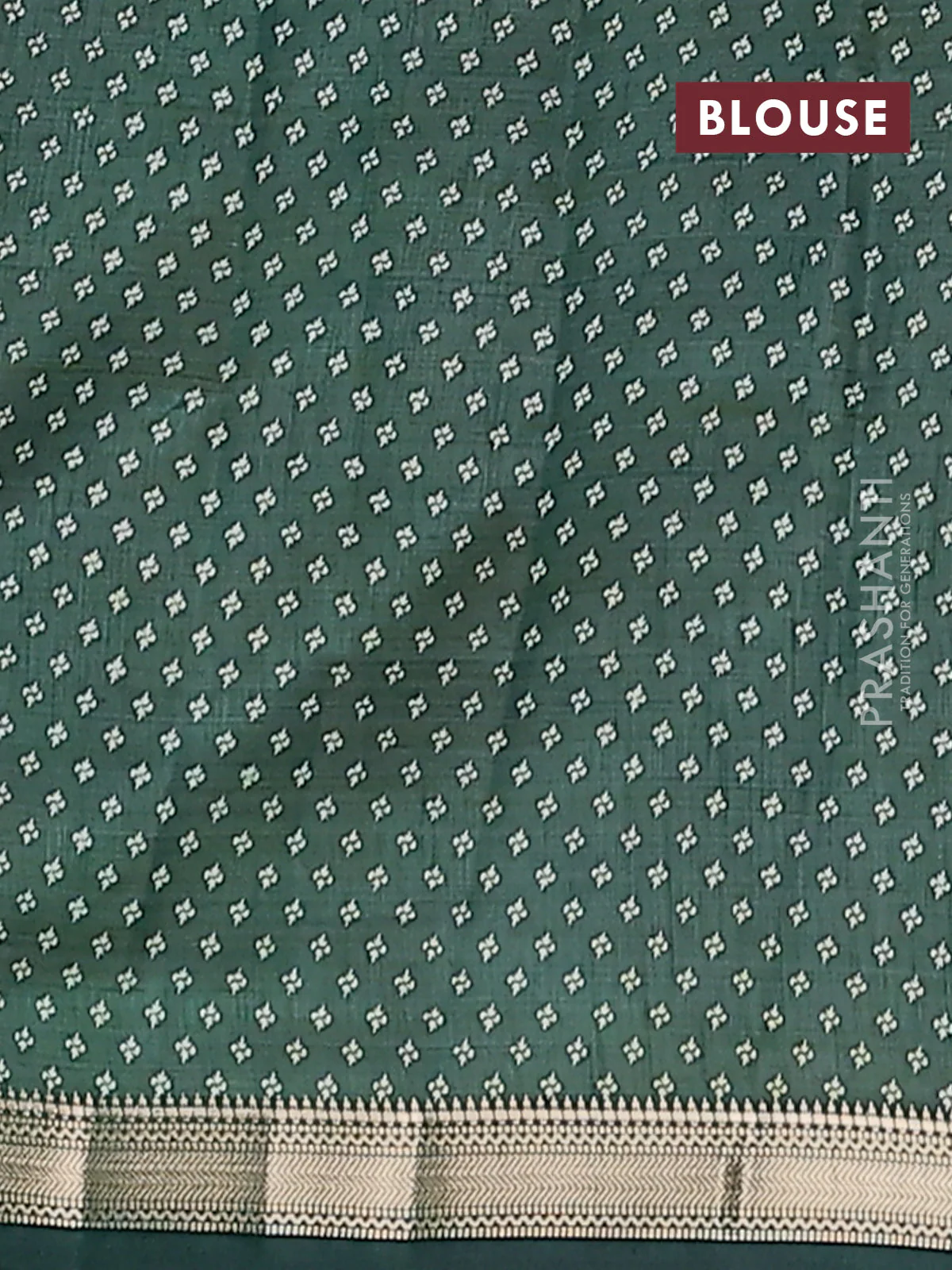 Semi raw silk saree bottle green with butta prints and zari woven border - Image 4