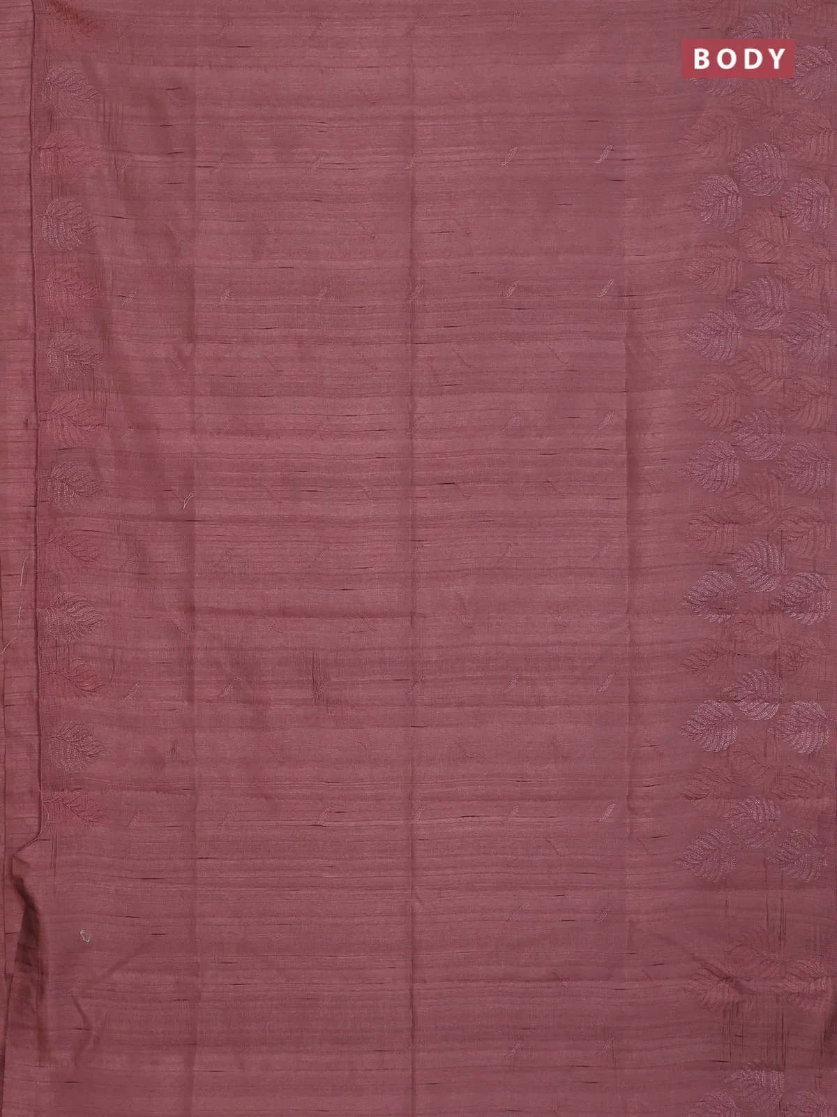 Semi raw silk saree brown with embroidery buttas and leaf embroidery border - Image 2