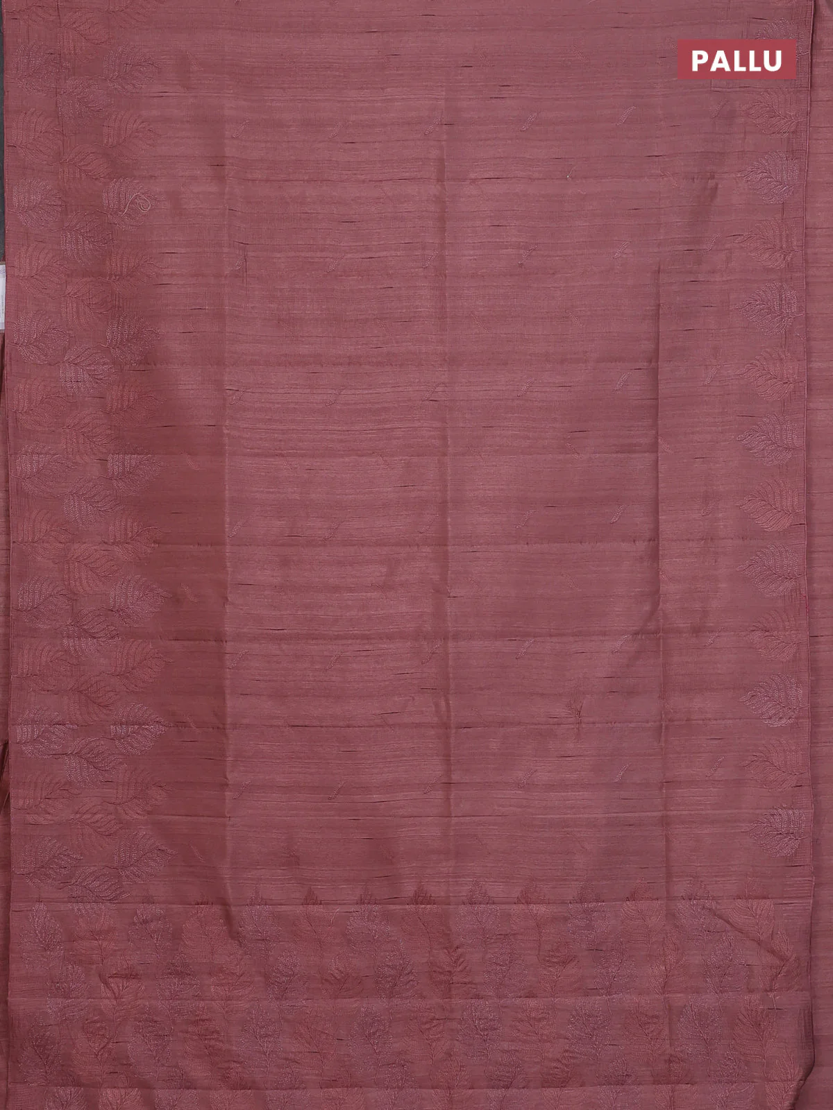 Semi raw silk saree brown with embroidery buttas and leaf embroidery border - Image 3
