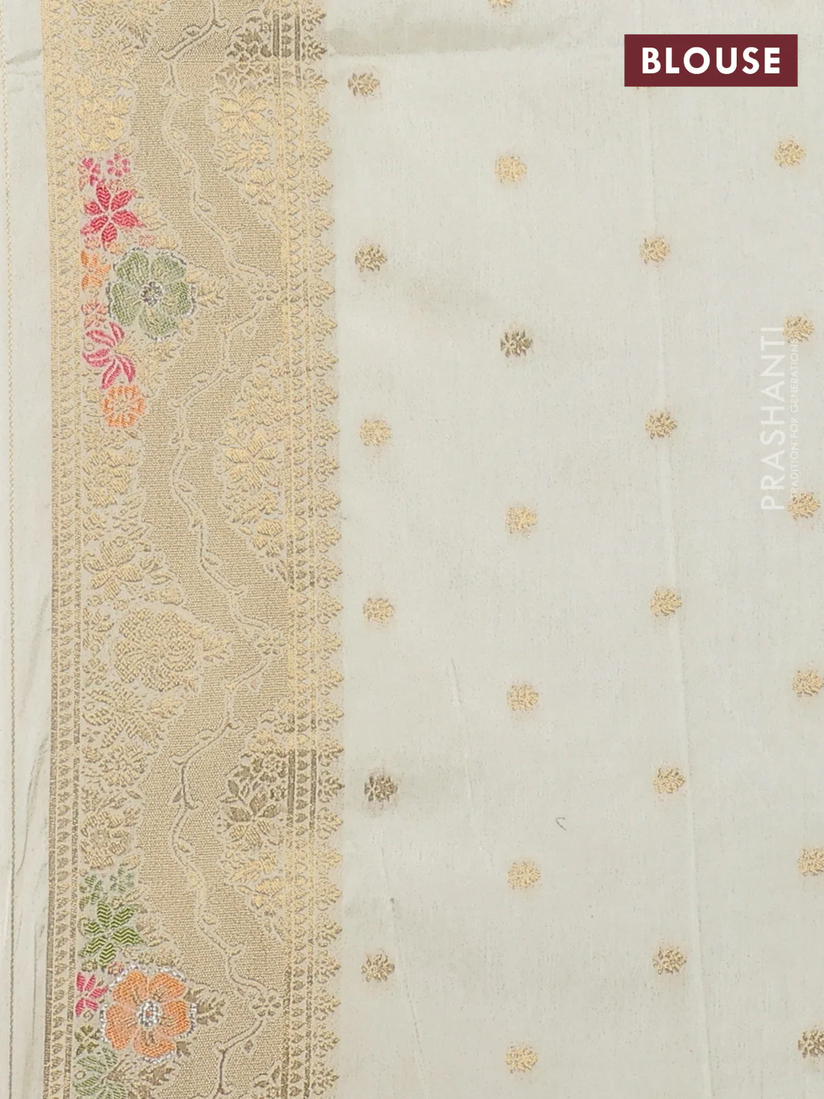 Semi raw silk saree cream and allover jamdhani weaves and zari woven border - Image 3