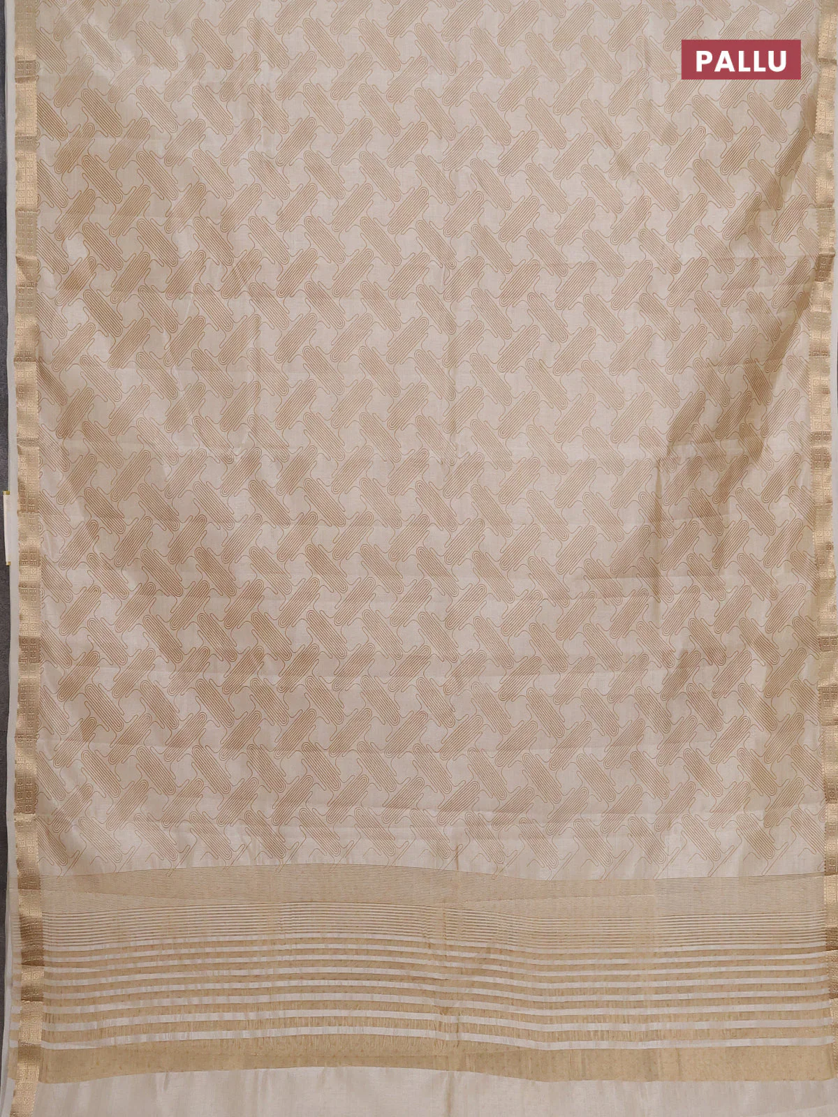 Semi raw silk saree cream with allover geometric prints and zari woven border - Image 3