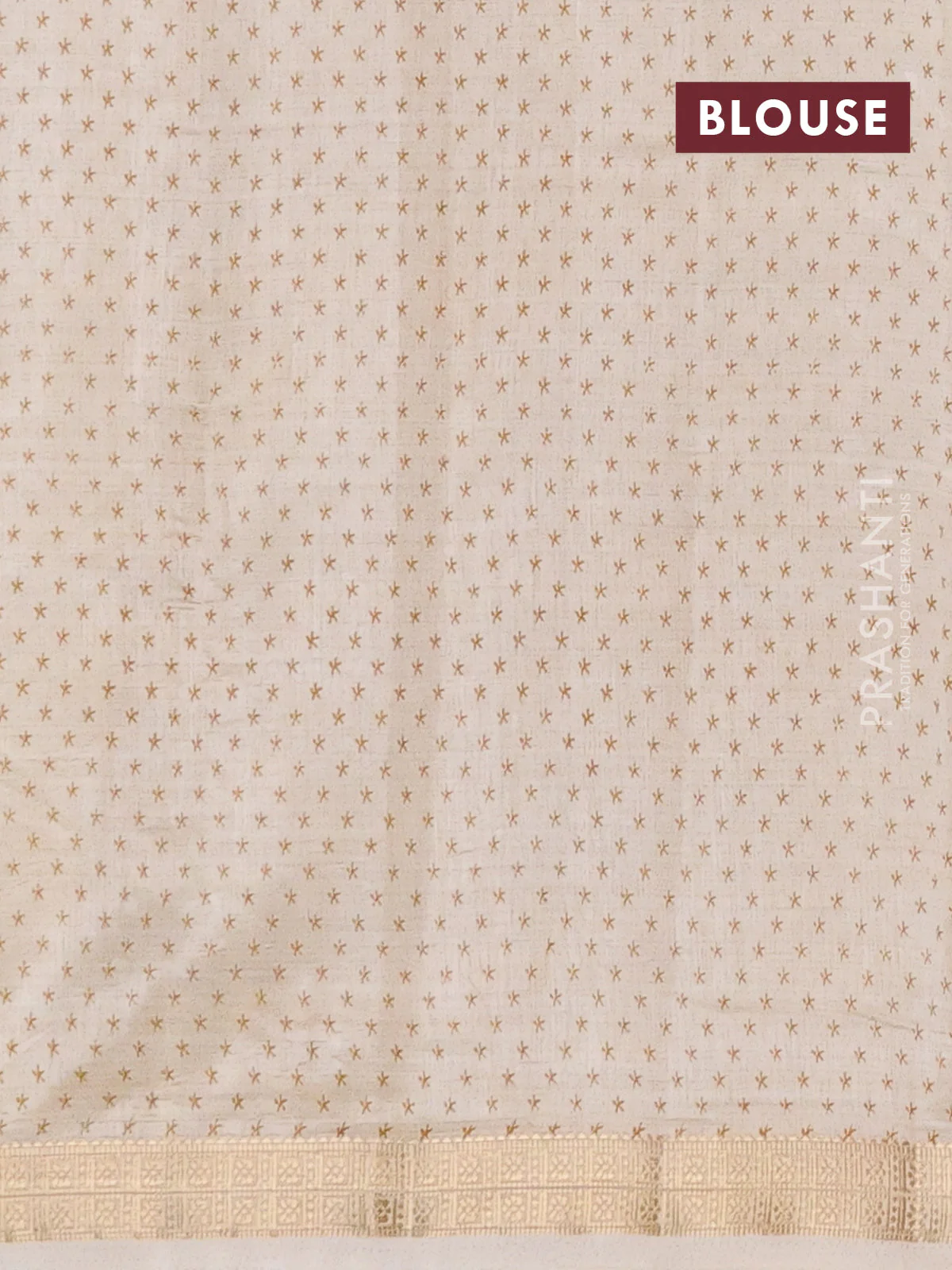 Semi raw silk saree cream with allover geometric prints and zari woven border - Image 4