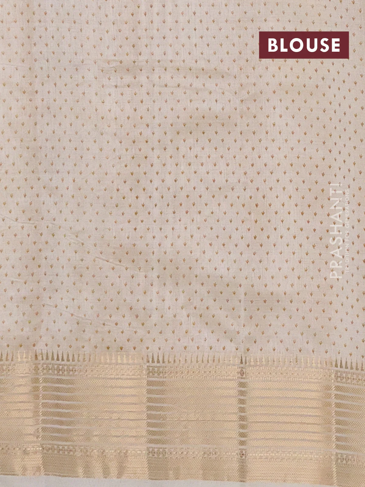 Semi raw silk saree cream with butta prints and zari woven border - Image 4