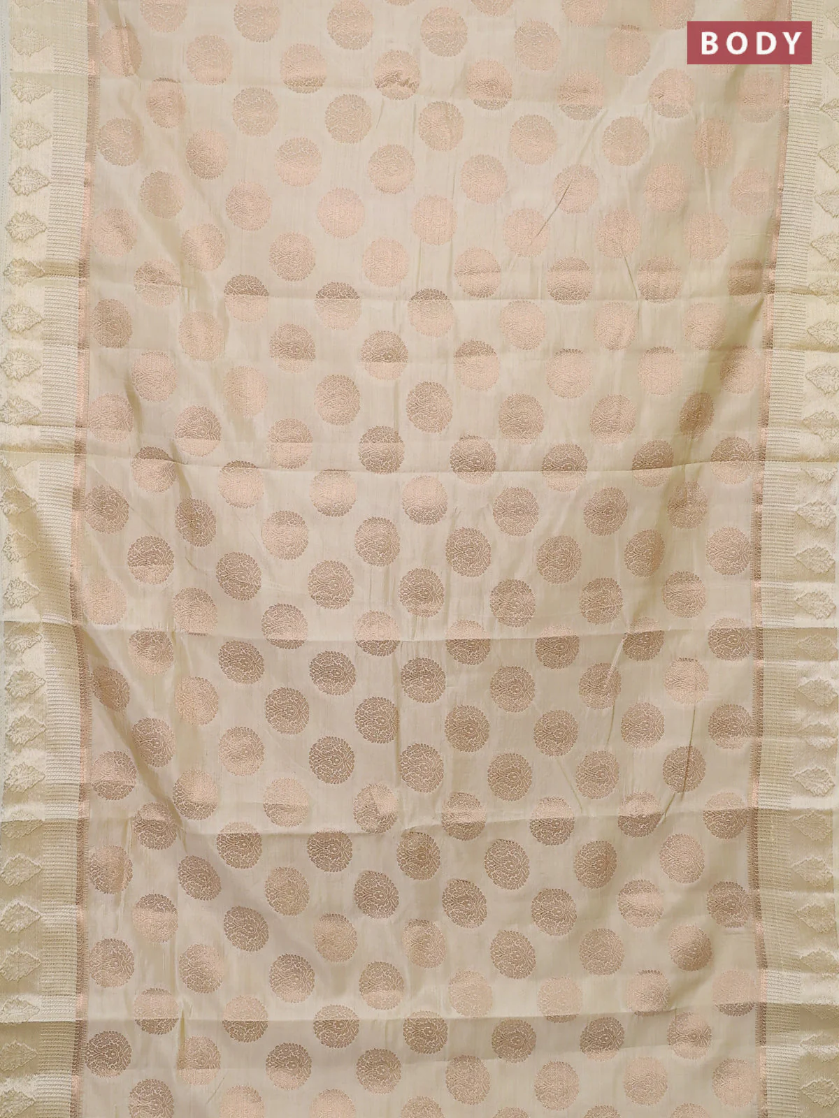 Semi raw silk saree cream with zari woven buttas and zari woven simple border - Image 2