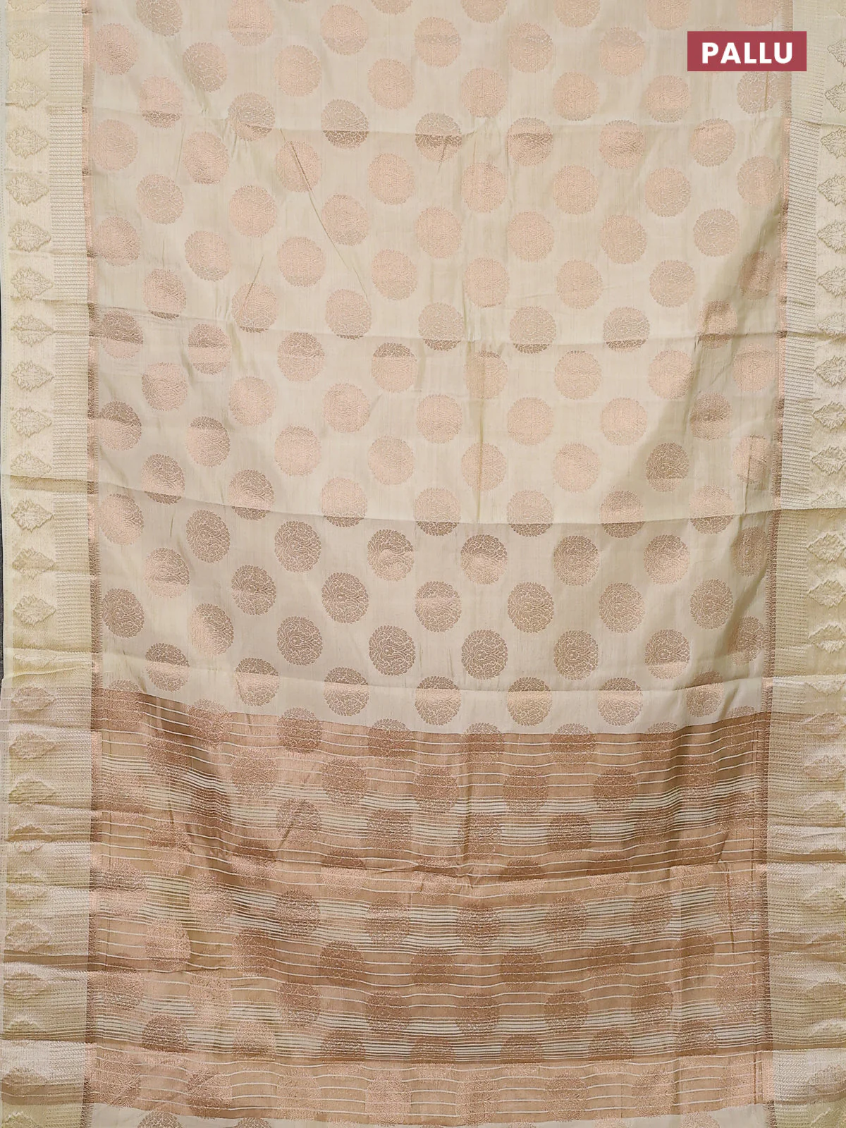 Semi raw silk saree cream with zari woven buttas and zari woven simple border - Image 3