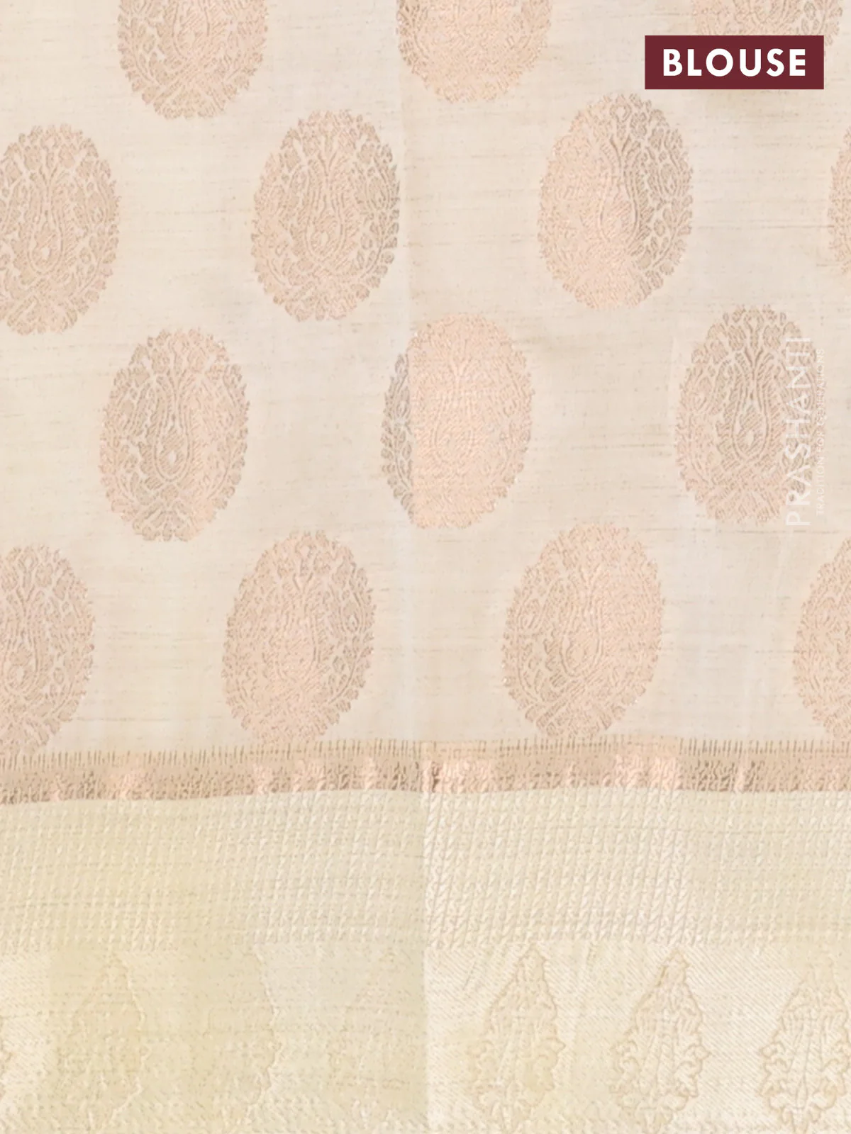 Semi raw silk saree cream with zari woven buttas and zari woven simple border - Image 4