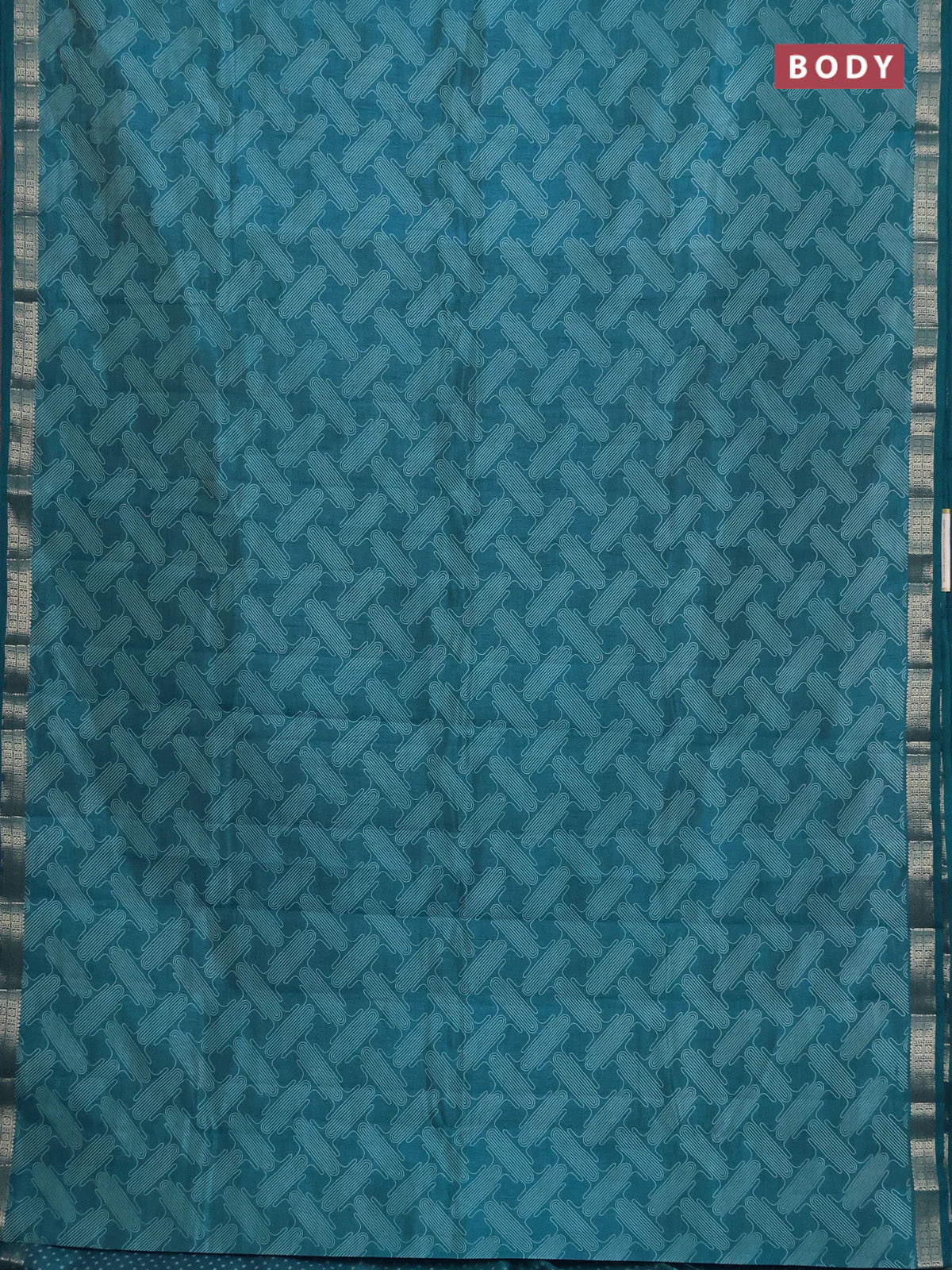 Semi raw silk saree cs blue with allover geometric prints and zari woven border - Image 2