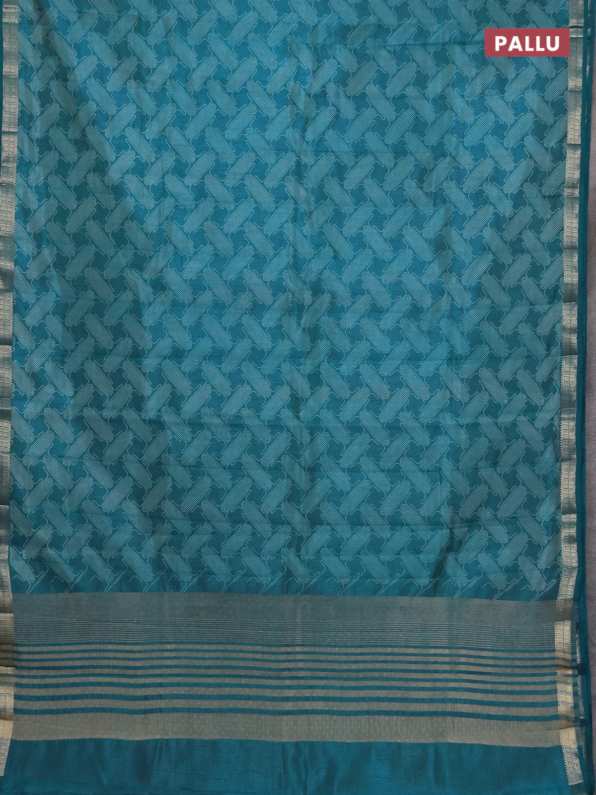 Semi raw silk saree cs blue with allover geometric prints and zari woven border - Image 3