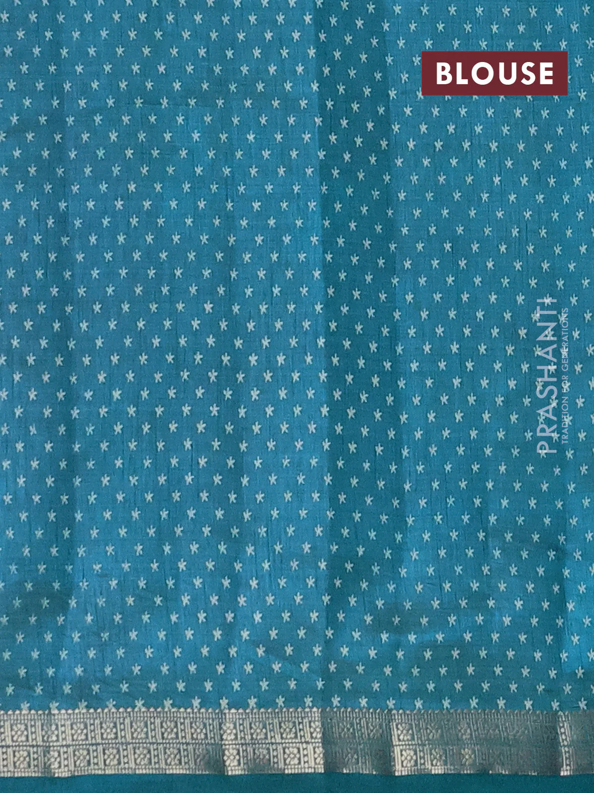 Semi raw silk saree cs blue with allover geometric prints and zari woven border - Image 4