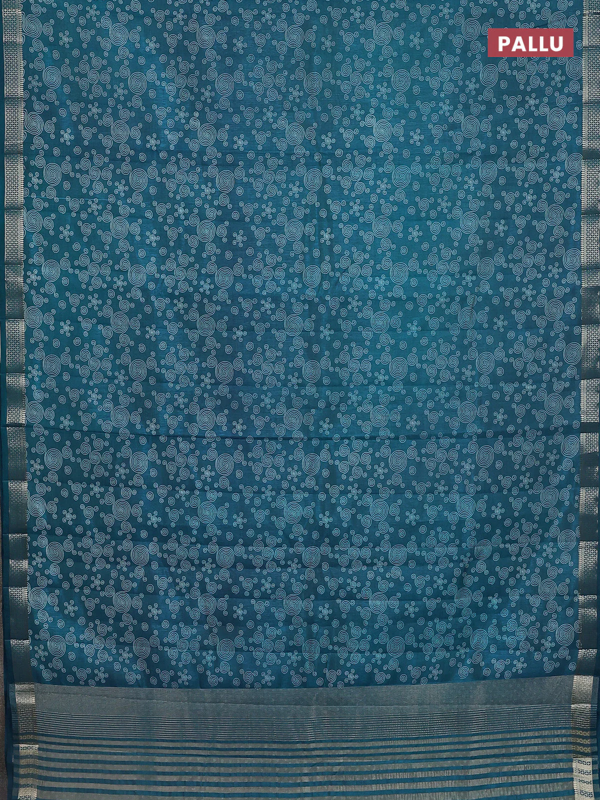 Semi raw silk saree cs blue with allover prints and zari woven border - Image 3