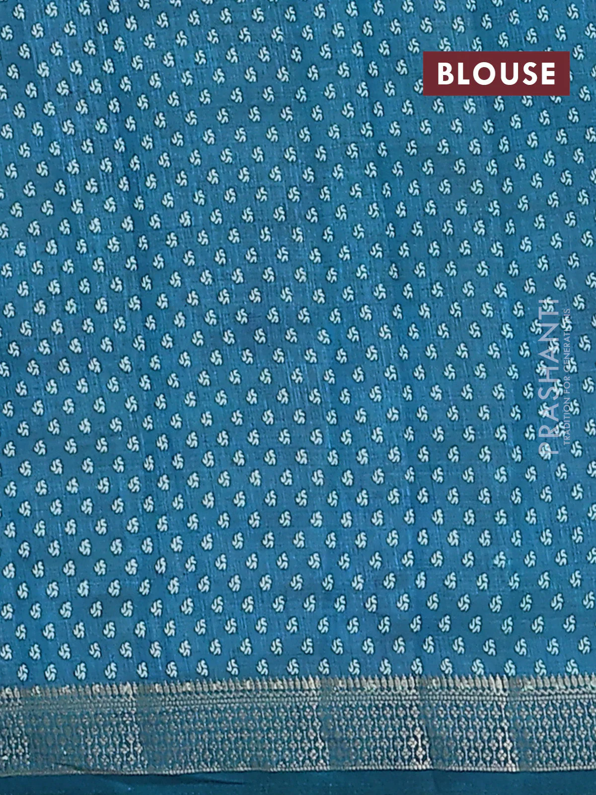 Semi raw silk saree cs blue with allover prints and zari woven border - Image 4