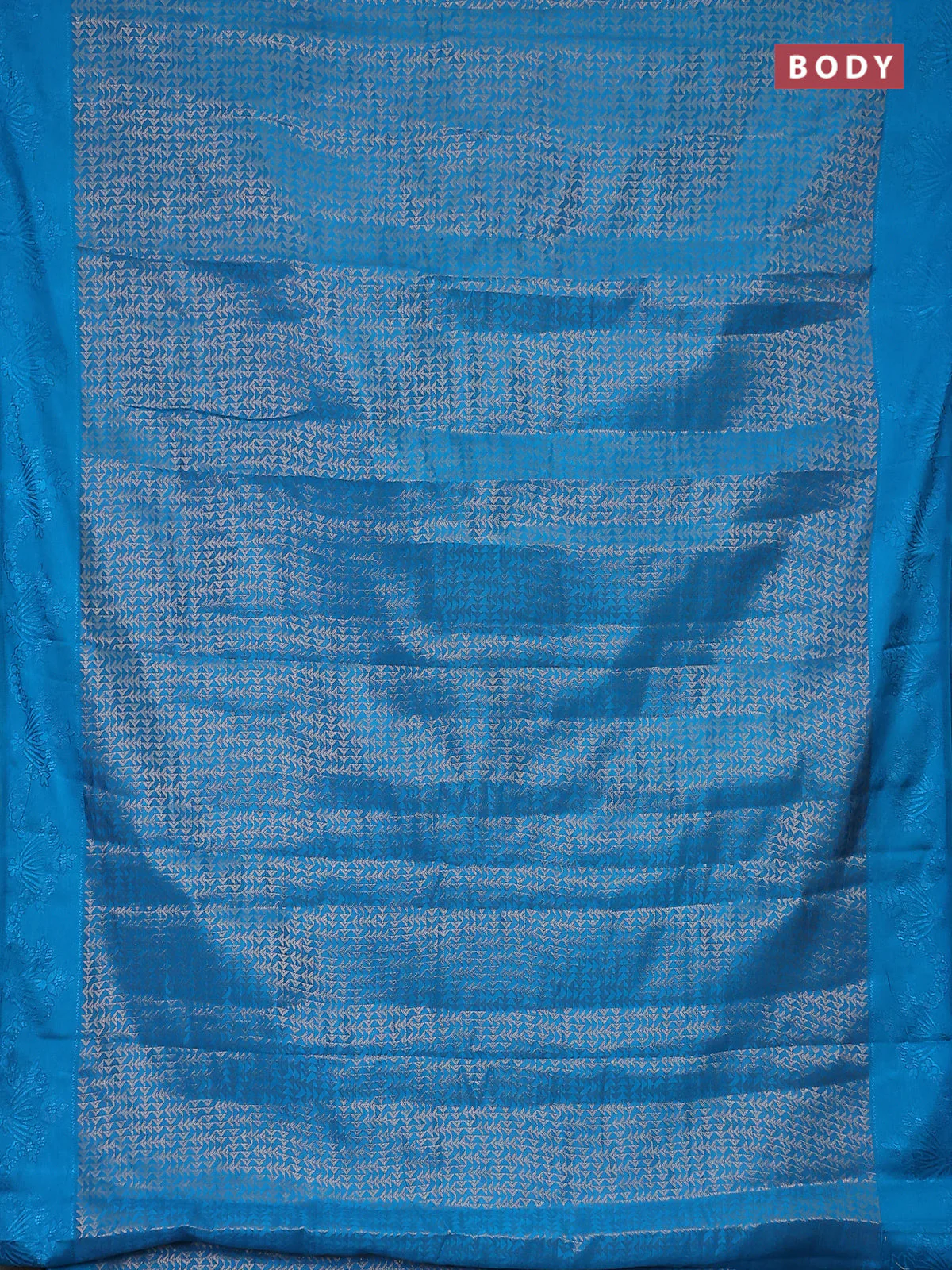 Semi raw silk saree cs blue with allover zari weaves and simple border - Image 2